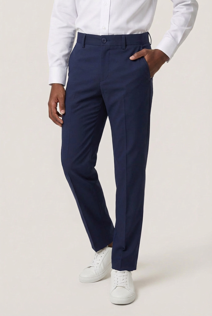 Boys Slim Fit Formal Trousers with Adjustable Waist - Navy