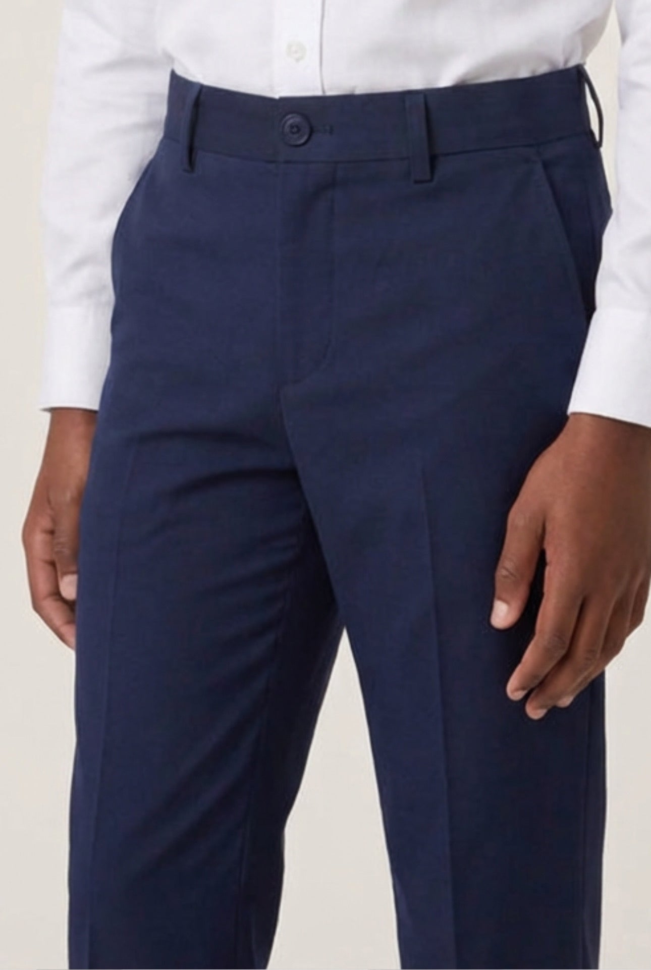 Boys Slim Fit Formal Trousers with Adjustable Waist - Navy