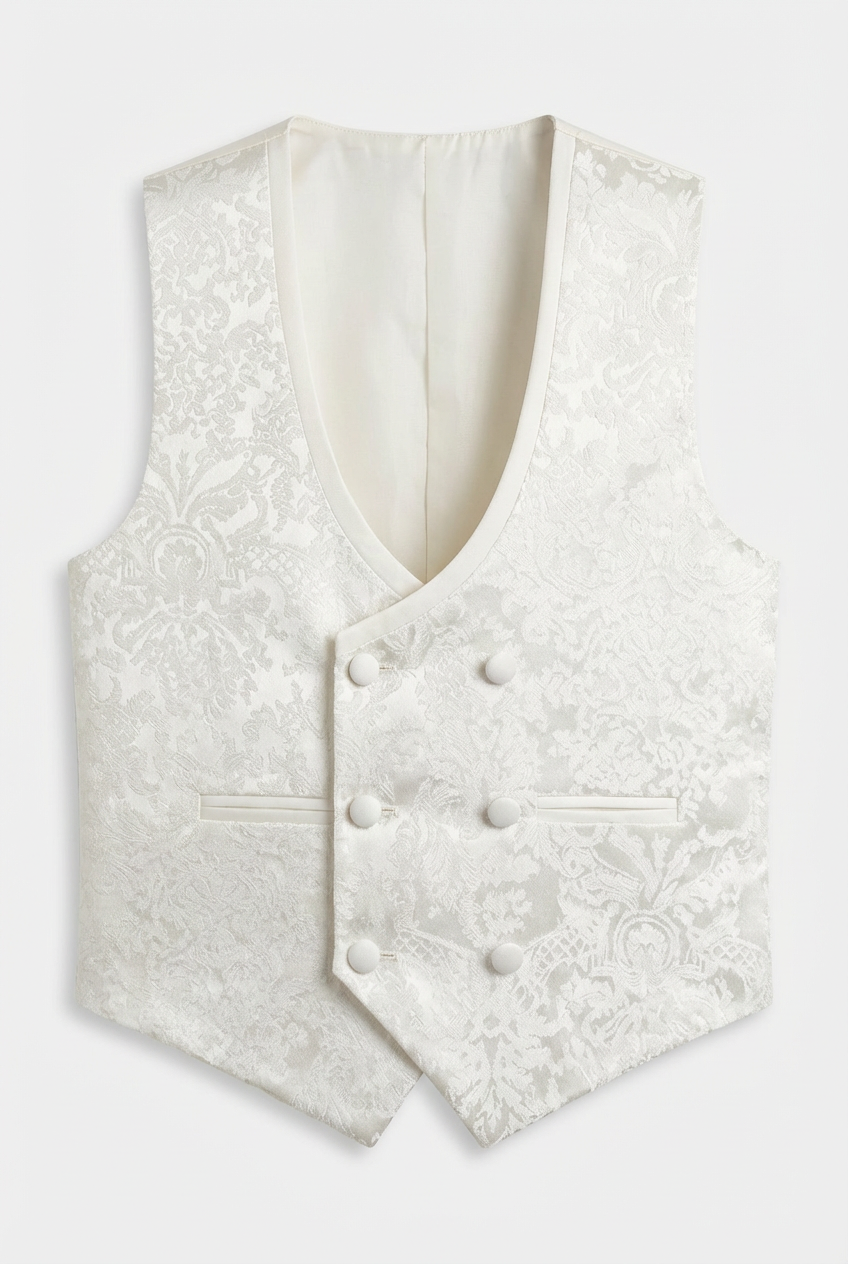Boys 2-Piece Paisley Jacquard Waistcoat Cravat Set - Ivory