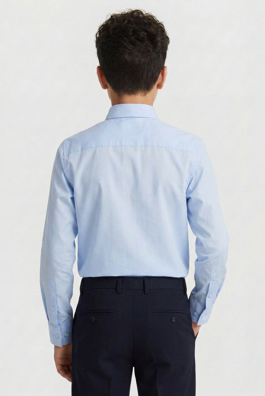 Boys Classic Collar Dress Shirt with Cufflinks - Oxford Blue
