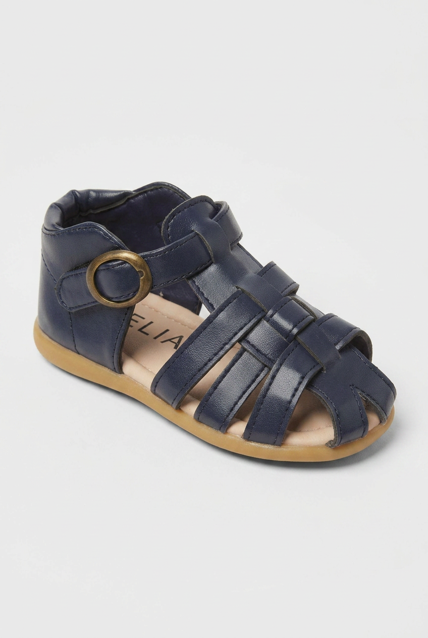 Kids Leather Fisherman Sandals Navy – Toddler Boys Girls Closed Toe Summer Buckle Shoes