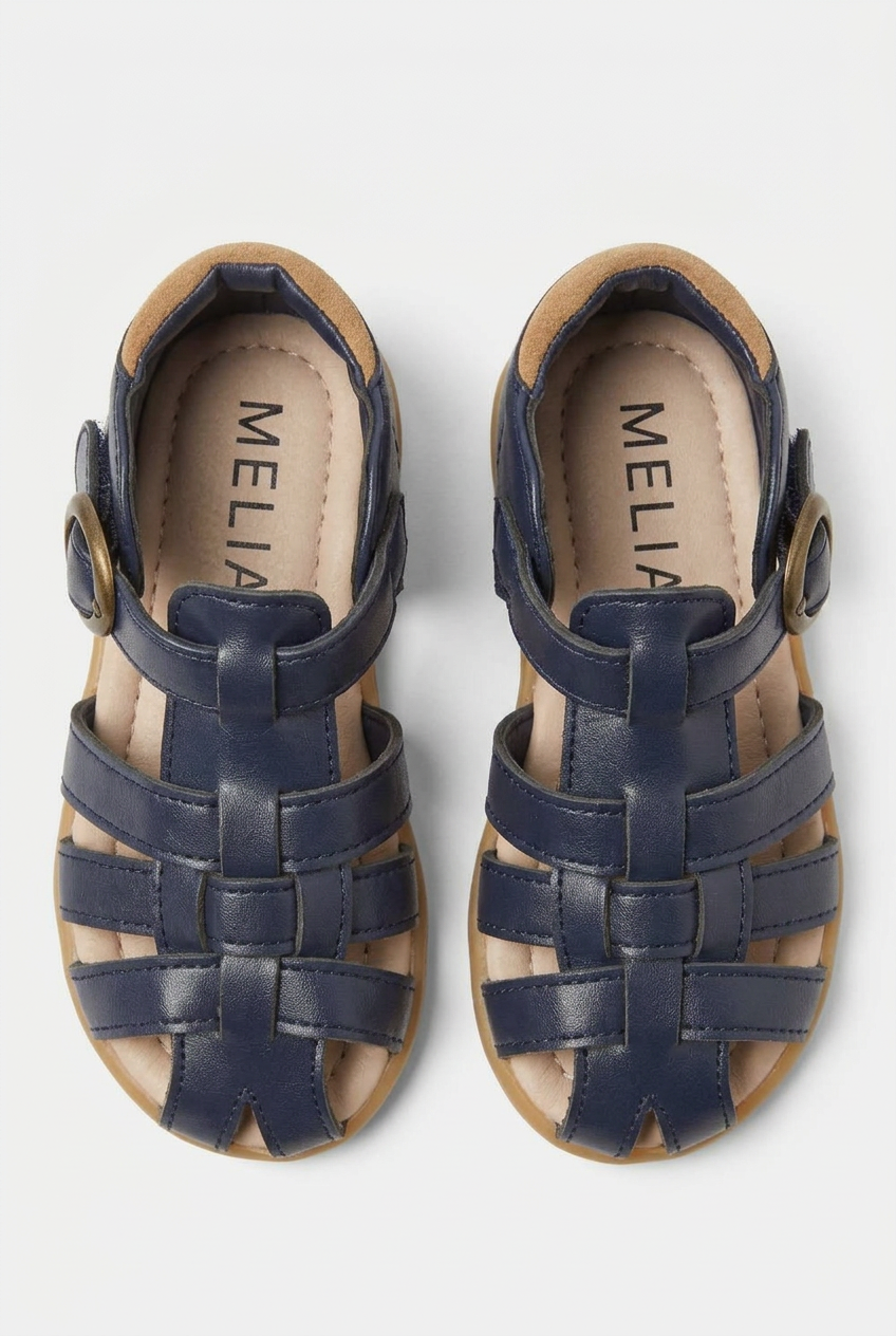 Kids Leather Fisherman Sandals Navy – Toddler Boys Girls Closed Toe Summer Buckle Shoes