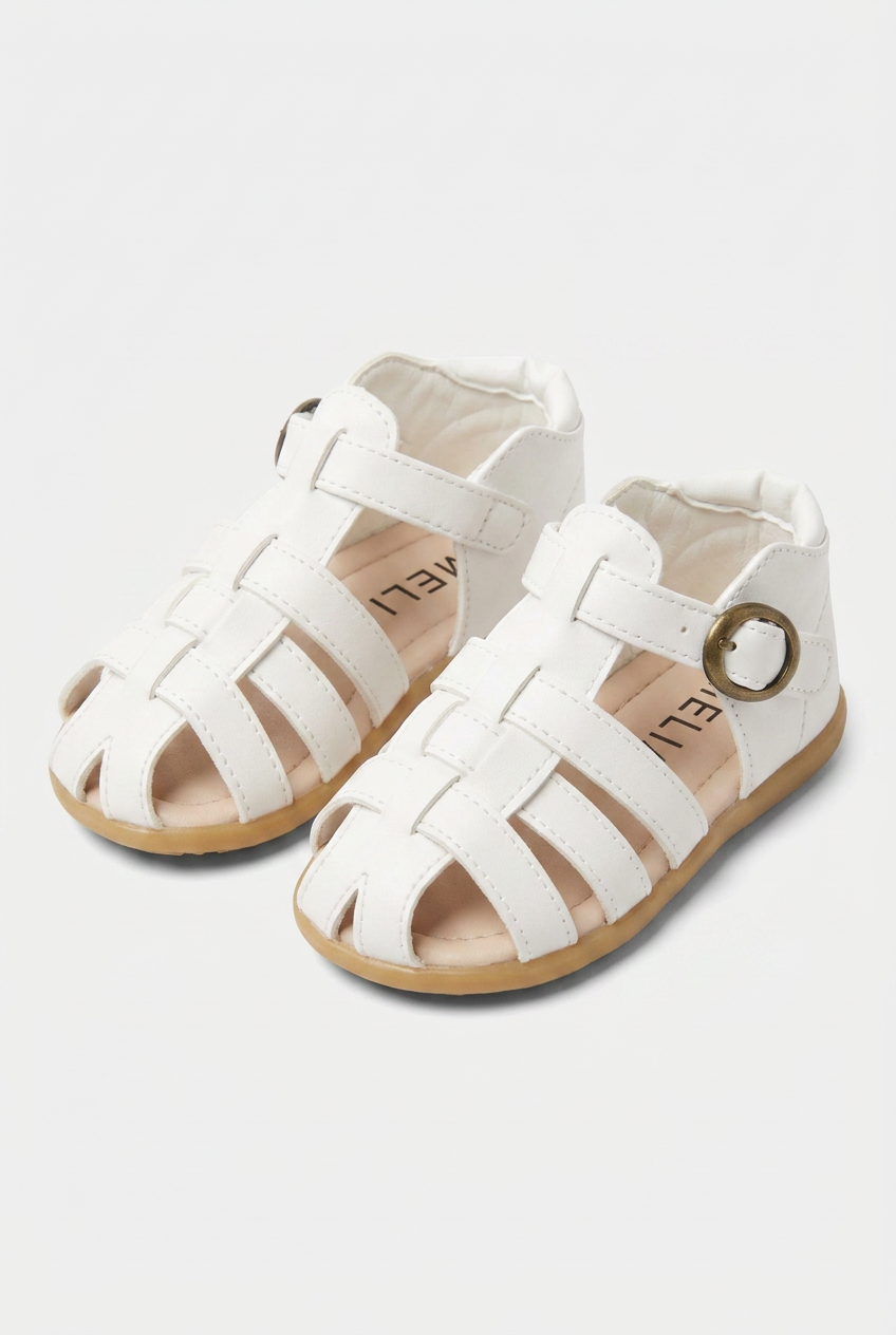 Kids Leather Fisherman Sandals White – Toddler Boys Girls Closed Toe Summer Buckle Shoes