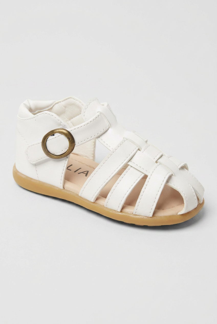 Kids Leather Fisherman Sandals White – Toddler Boys Girls Closed Toe Summer Buckle Shoes