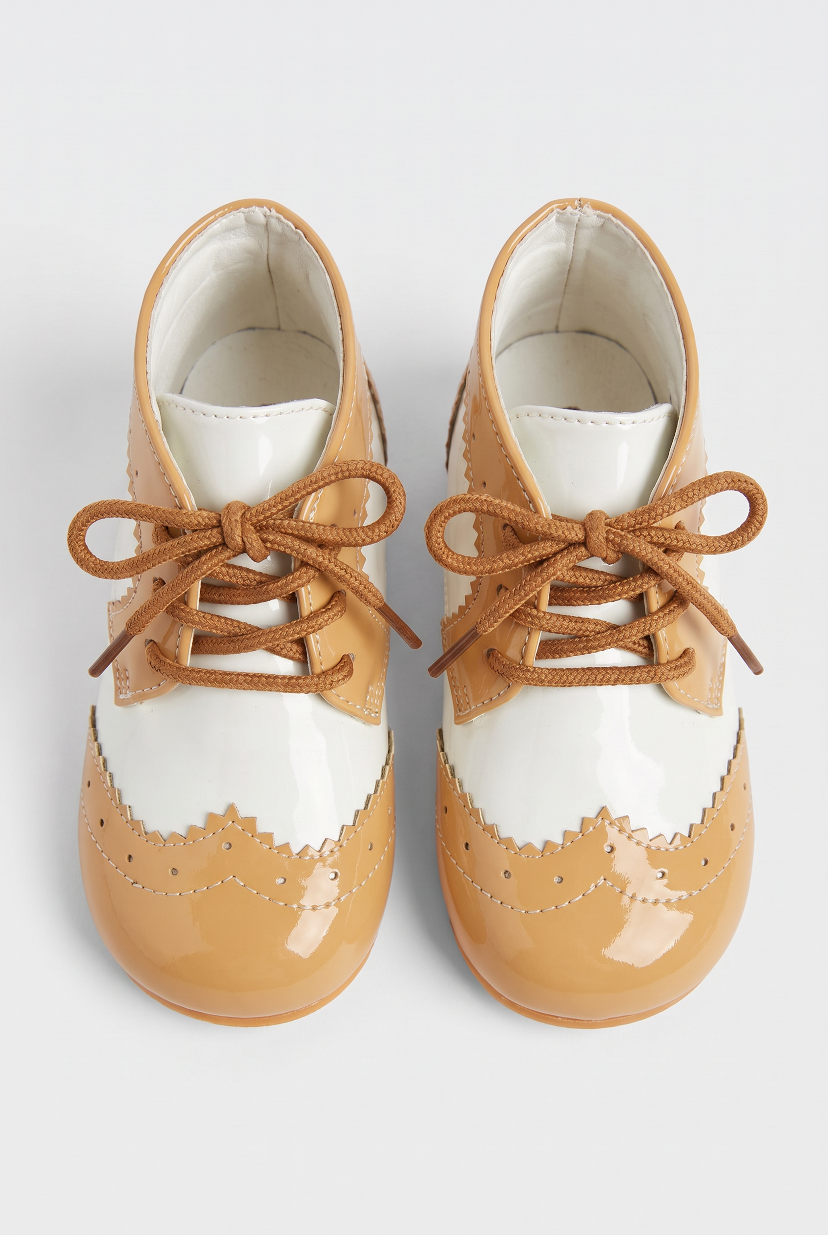 Kids Patent Leather Lace-Up Boots | Smart Formal Ankle Shoes for Boys & Girls - Beige - Camel