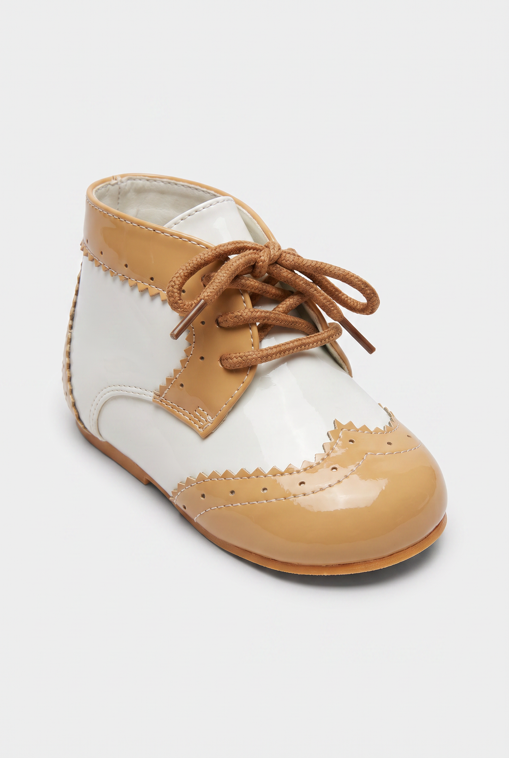Kids Patent Leather Lace-Up Boots | Smart Formal Ankle Shoes for Boys & Girls - Beige - Camel