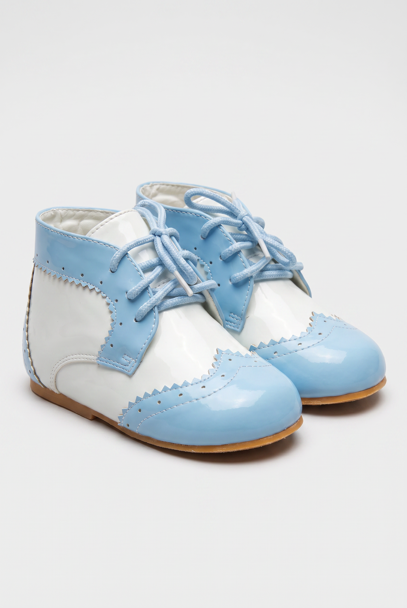 Kids Patent Leather Lace-Up Boots | Smart Formal Ankle Shoes for Boys & Girls - Blue