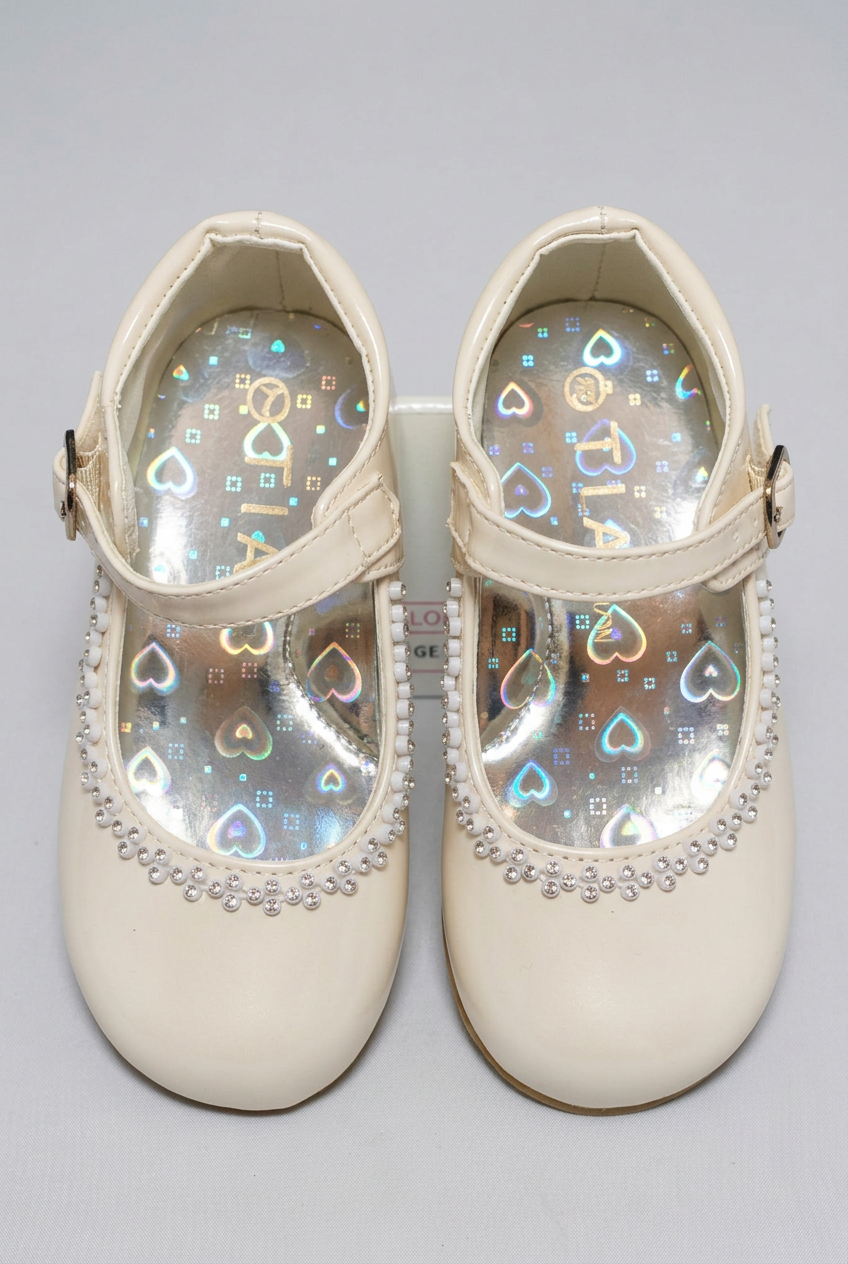 Kids' Rhinestone Mary Jane Shoes – Smart Party & Occasion Dress Shoes - Ivory / Beige