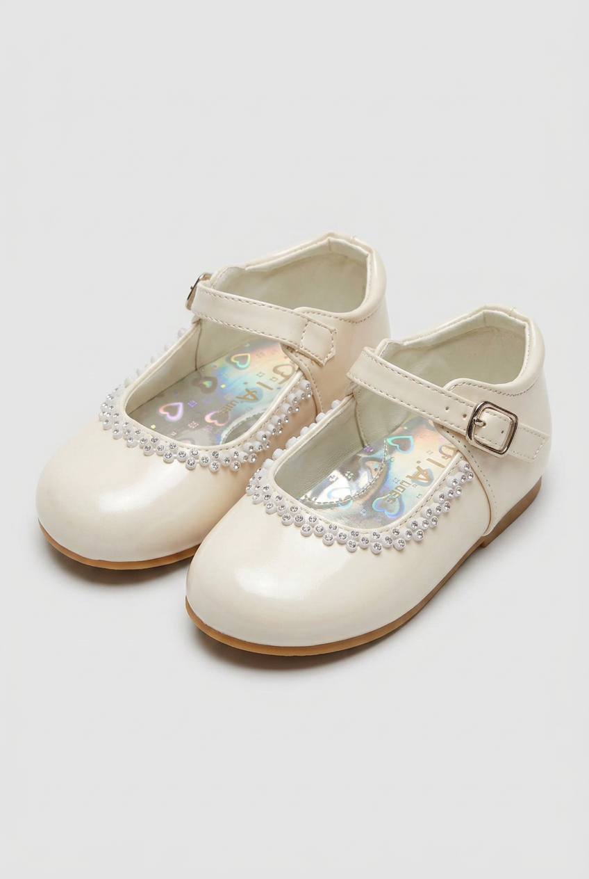 Kids' Rhinestone Mary Jane Shoes – Smart Party & Occasion Dress Shoes - Ivory / Beige