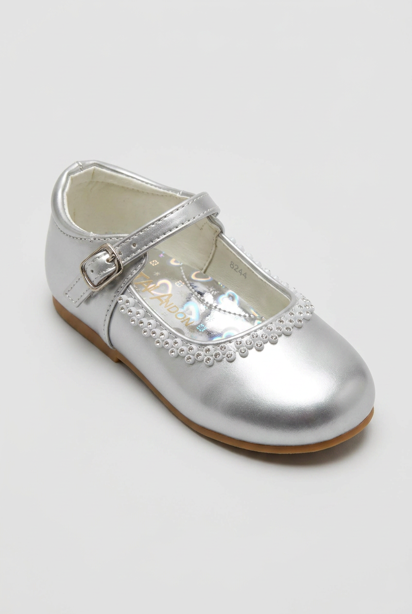Kids' Rhinestone Mary Jane Shoes – Smart Party & Occasion Dress Shoes - Silver