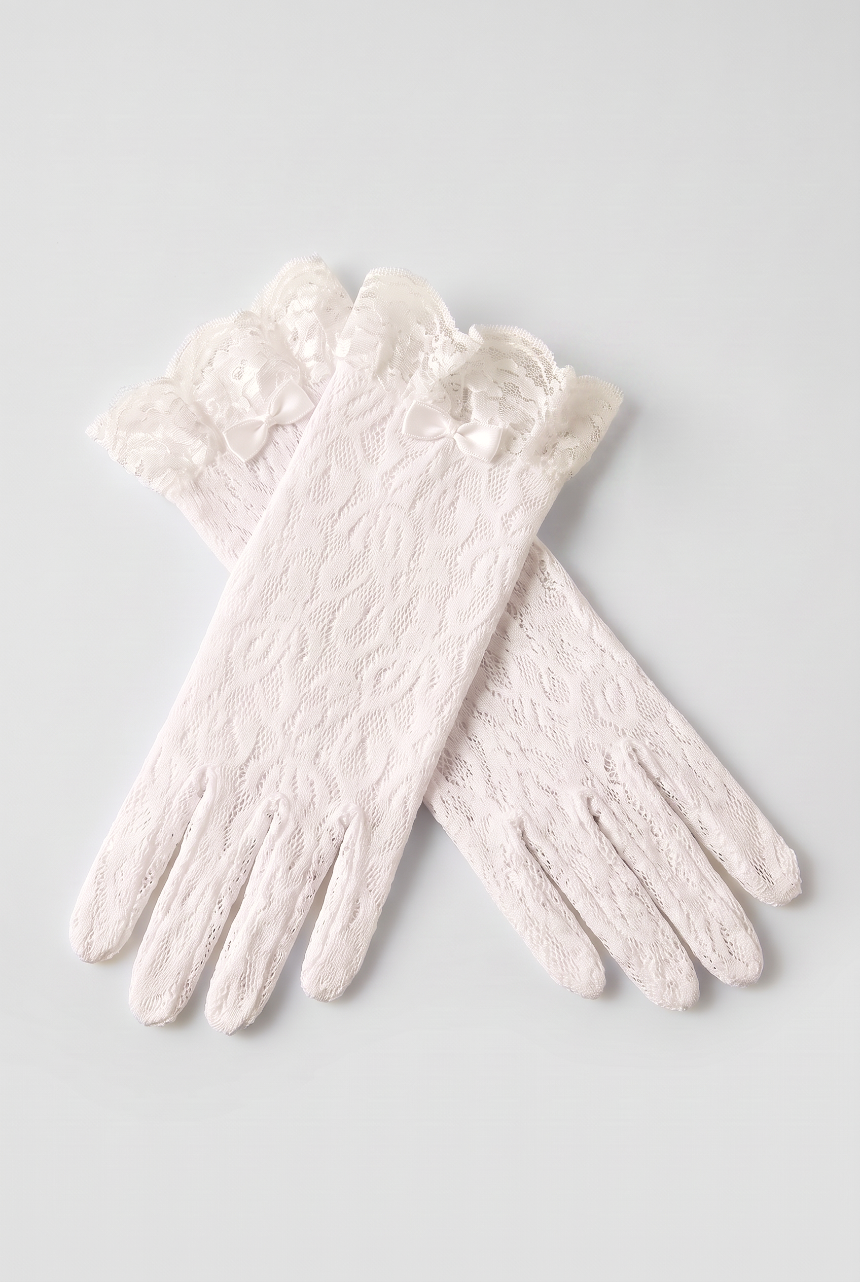 Girls’ Lace Formal Gloves with Bow Detail - Ivory