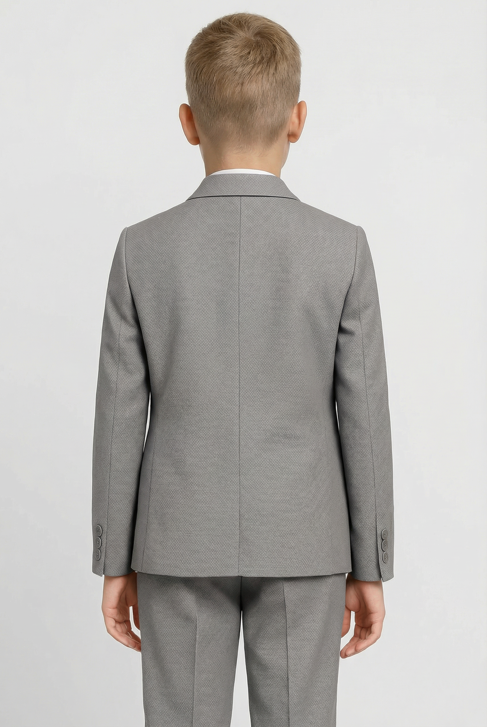 Boys 5-Piece Textured Weave Suit with Double Breasted Waistcoat - Light Grey
