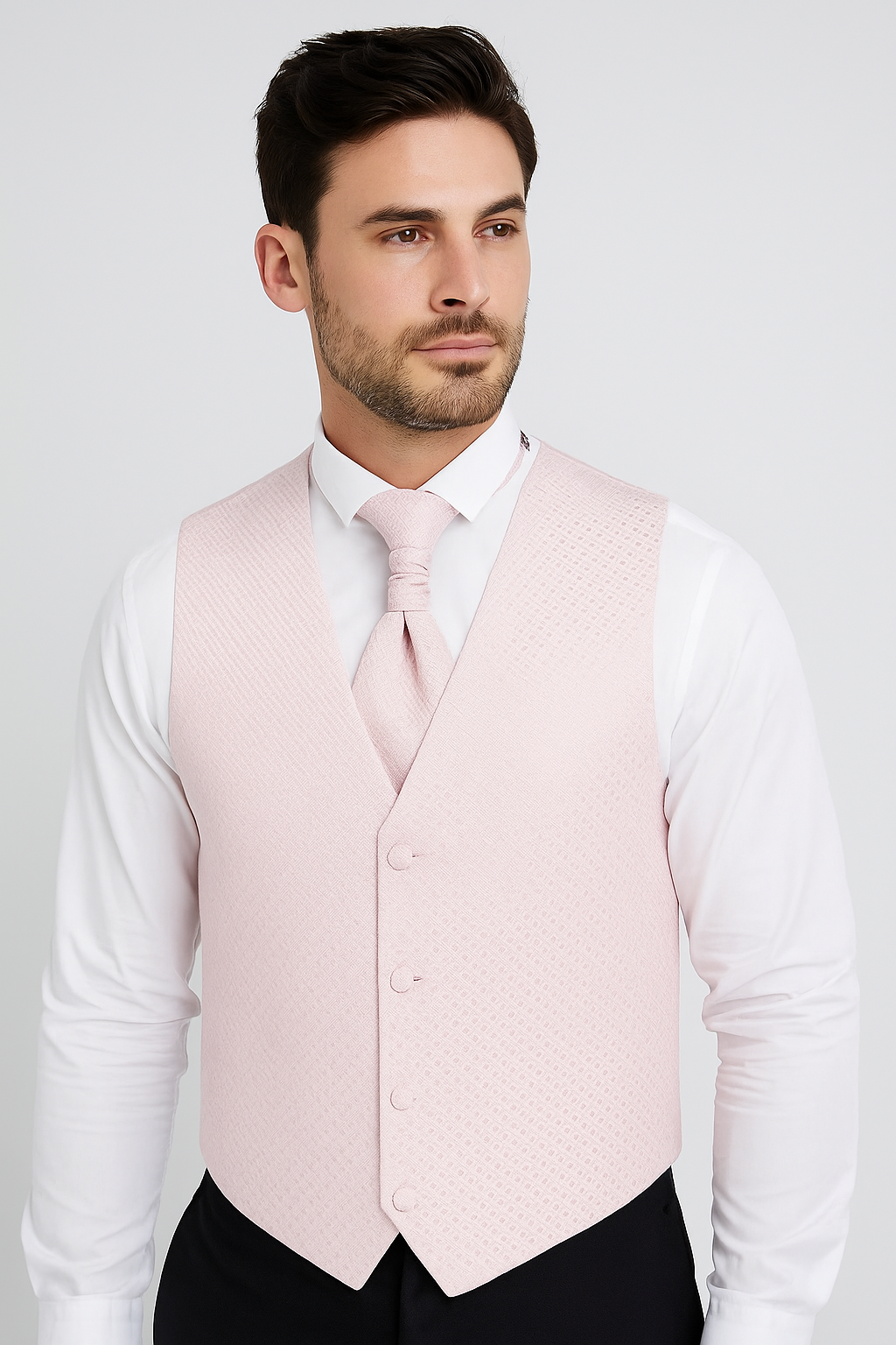 Men Waistcoat Cravat Hanky Set - Pink