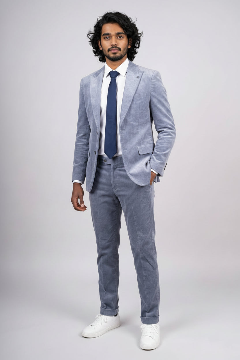 Men’s 2-Piece Cotton Corduroy Formal Suit - Dawson - Blue Model Front Picture