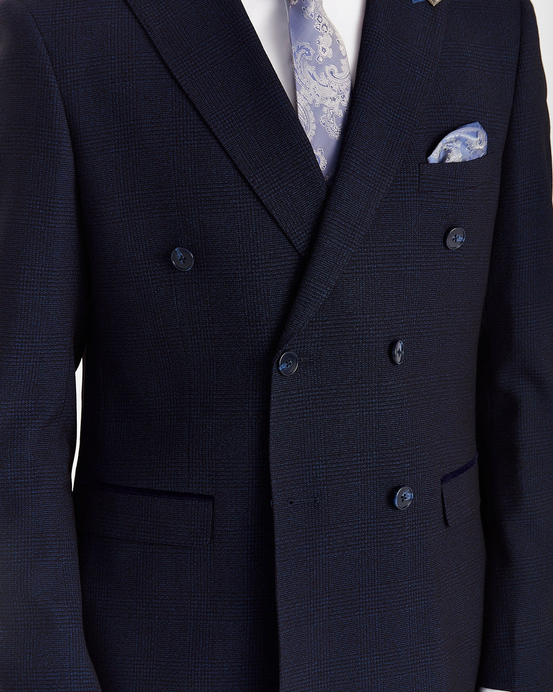 Men’s 2-Piece Double Breasted Glen Check Tweed Suit - Regent - Navy Detail Picture