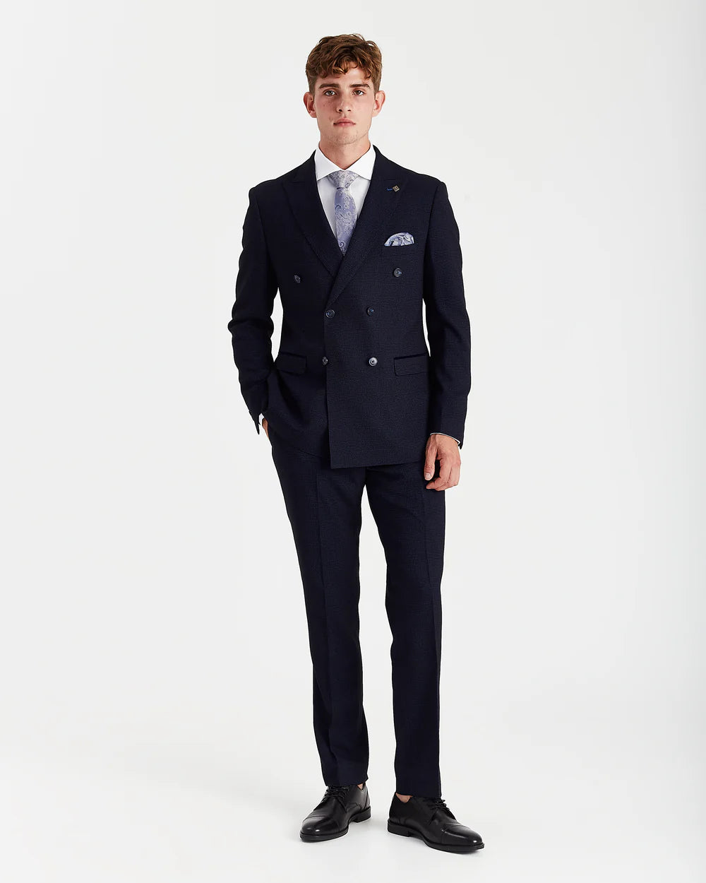 Men’s 2-Piece Double Breasted Glen Check Tweed Suit - Regent - Navy Front Picture