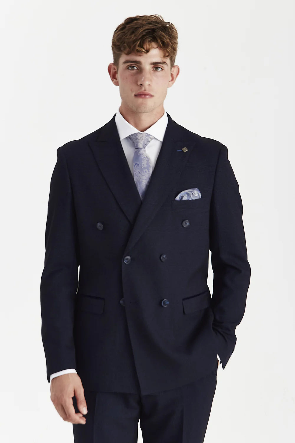 Men’s 2-Piece Double Breasted Glen Check Tweed Suit - Regent - Navy Model Picture