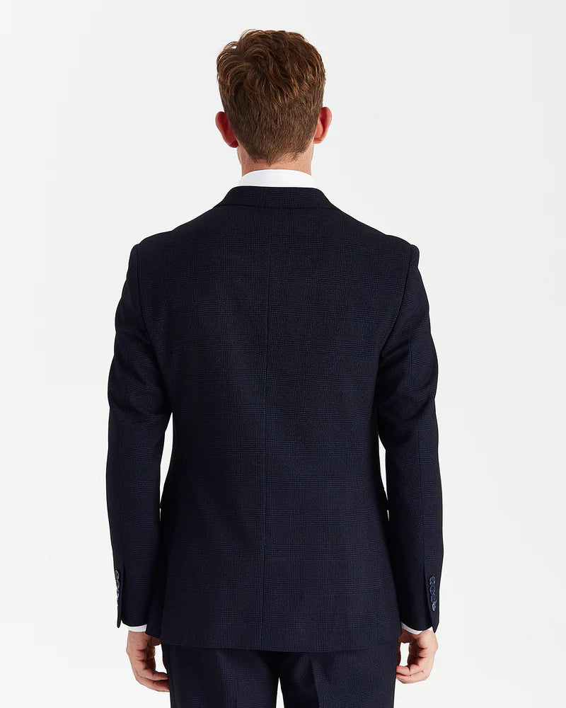 Men’s 2-Piece Double Breasted Glen Check Tweed Suit - Regent - Navy Back Picture
