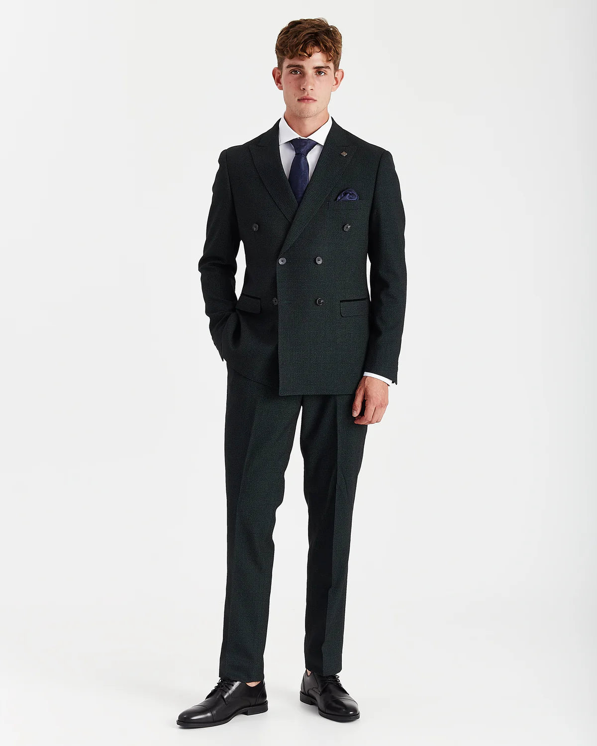 Men’s 2-Piece Double Breasted Glen Check Tweed Suit - Regent - Olive Green Front Picture