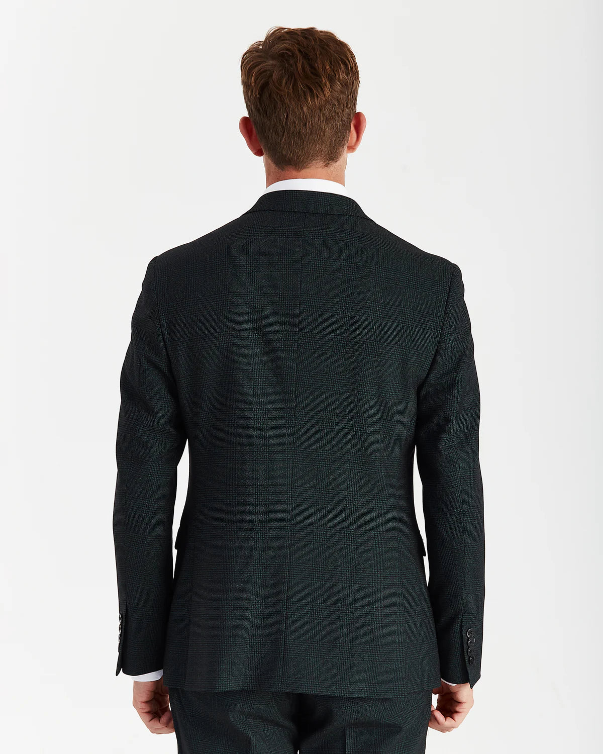 Men’s 2-Piece Double Breasted Glen Check Tweed Suit - Regent - Olive Green Back Picture