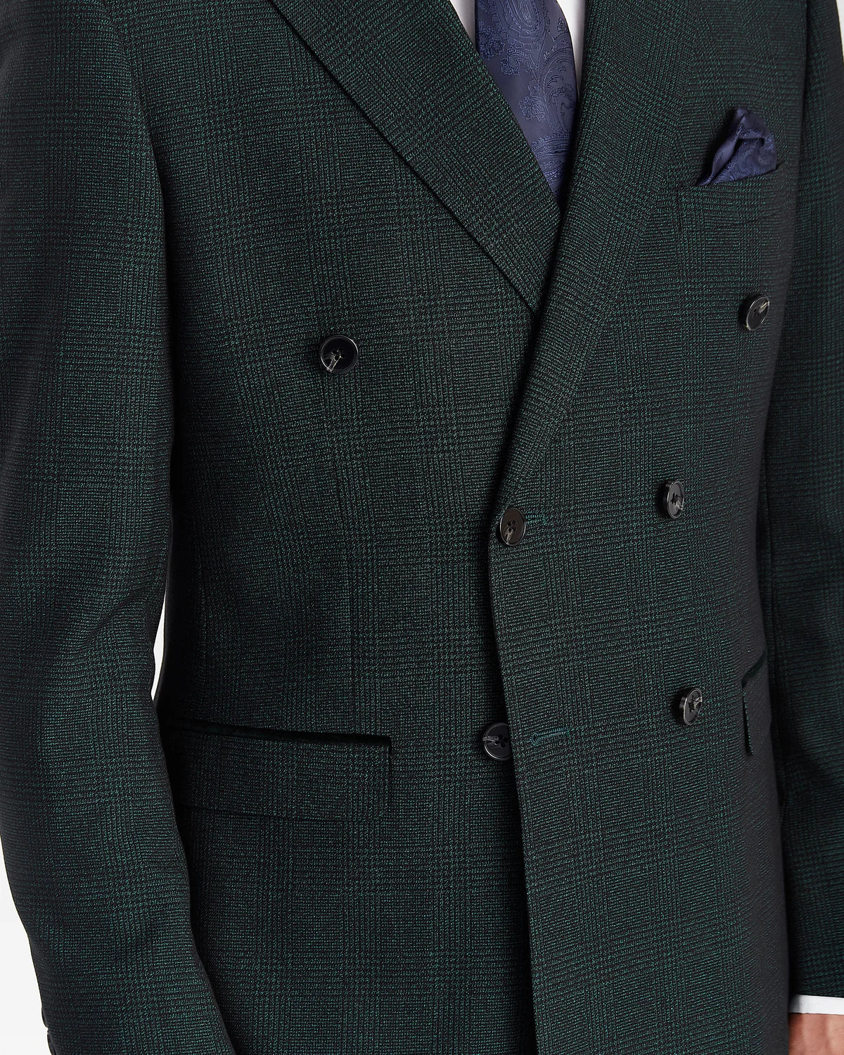 Men’s 2-Piece Double Breasted Glen Check Tweed Suit - Regent - Olive Green Detail Picture
