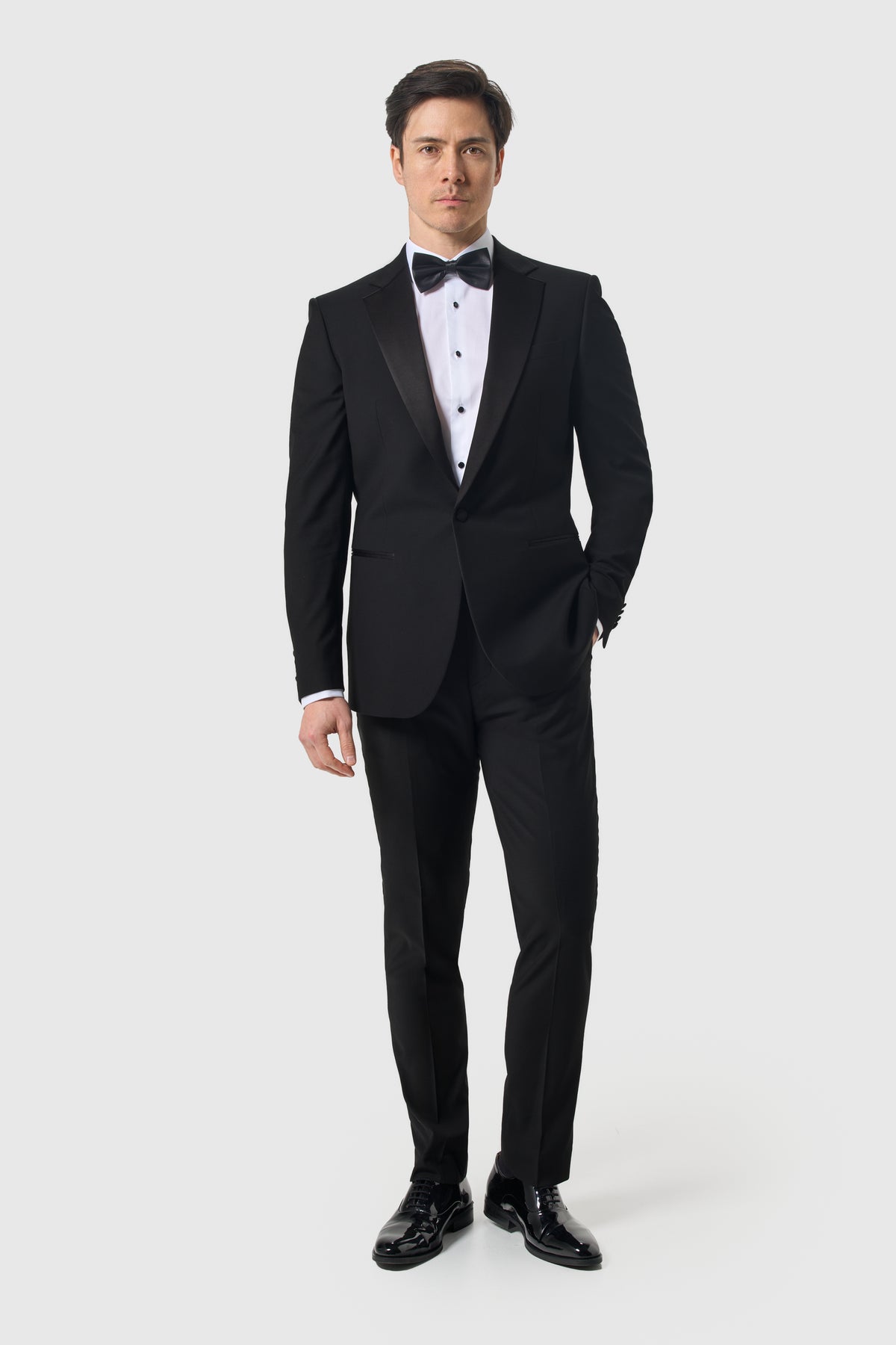Men’s 2-Piece Satin Notch Lapel Tuxedo Dinner Suit Bundle - Cavani Malibu Black