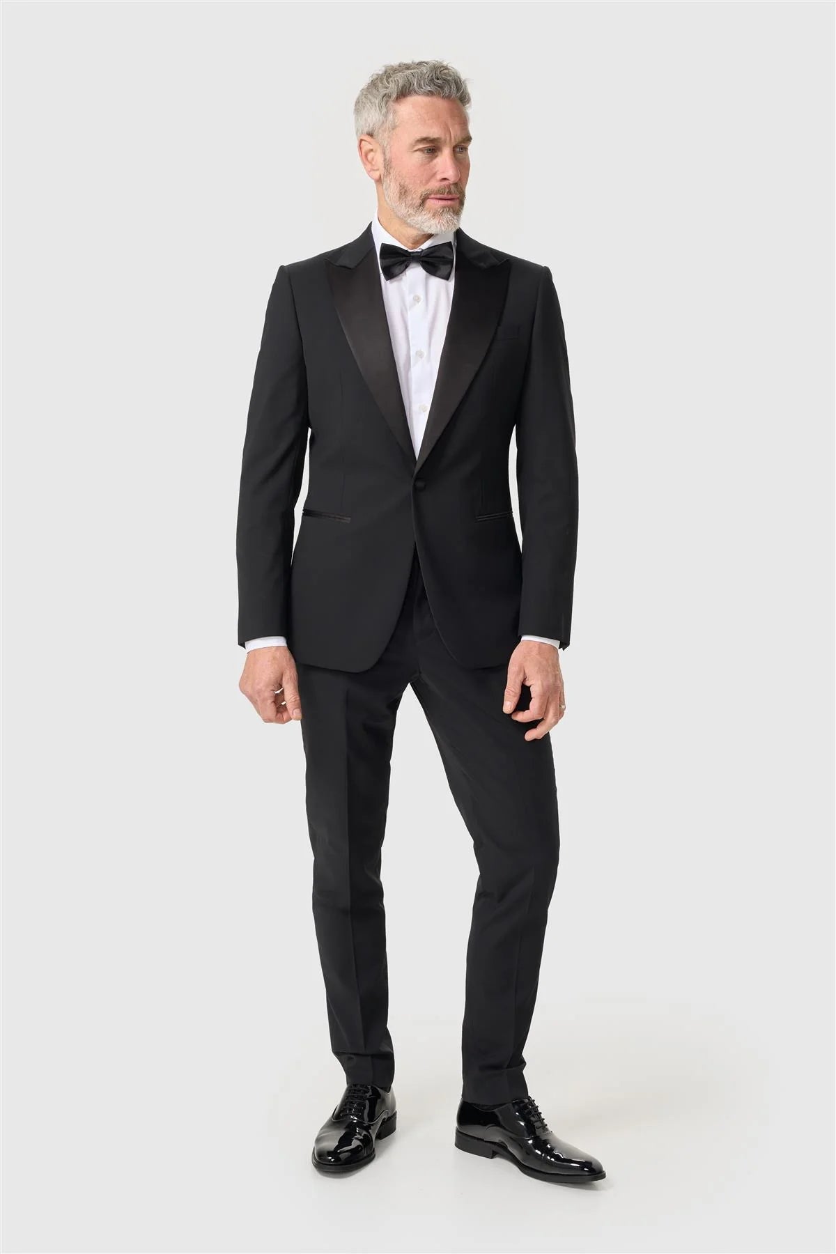 Men’s 2-Piece Satin Peak Lapel Tuxedo Dinner Suit Bundle - Cavani Malibu Black