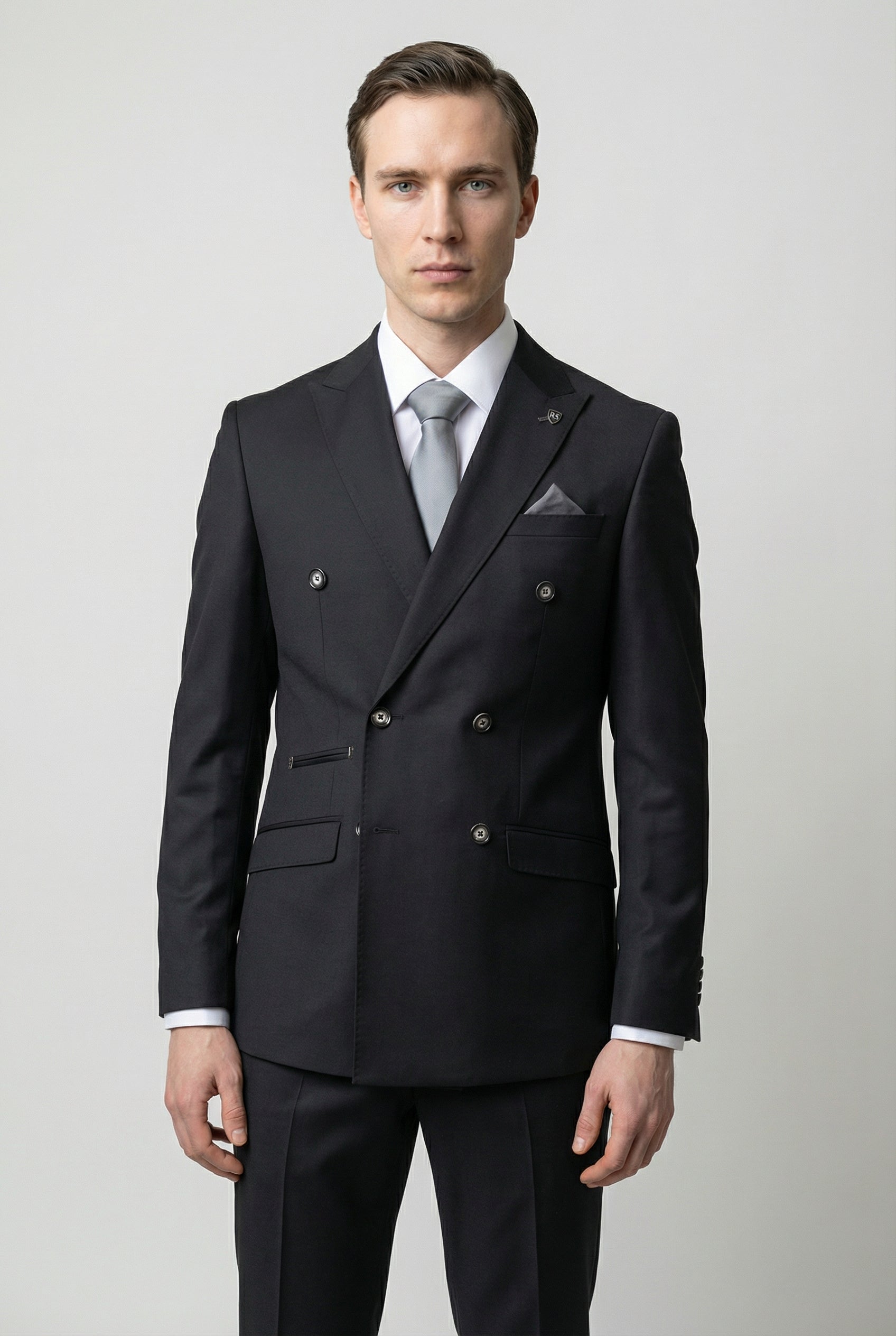 Men’s 2 Piece Double Breasted Formal Suit - CARSON BLACK