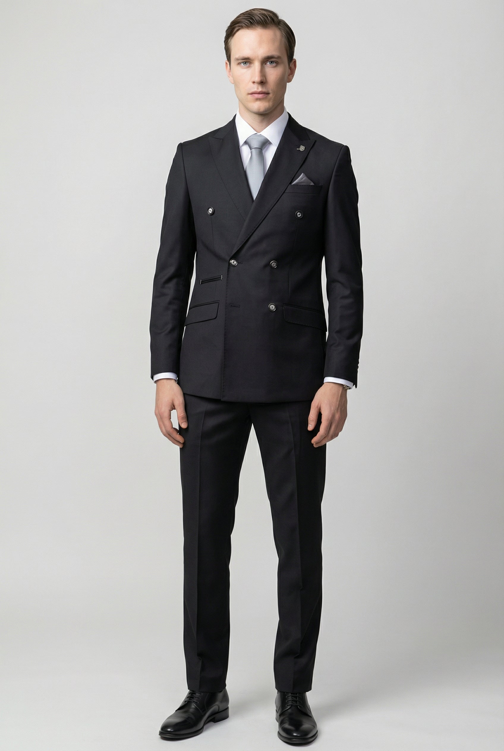 Men’s 2 Piece Double Breasted Formal Suit - CARSON BLACK