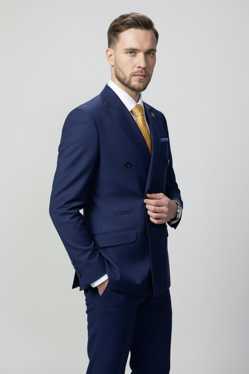 Men’s 2 Piece Slim Fit Double Breasted Suit - JOSE NAVY Side Picture