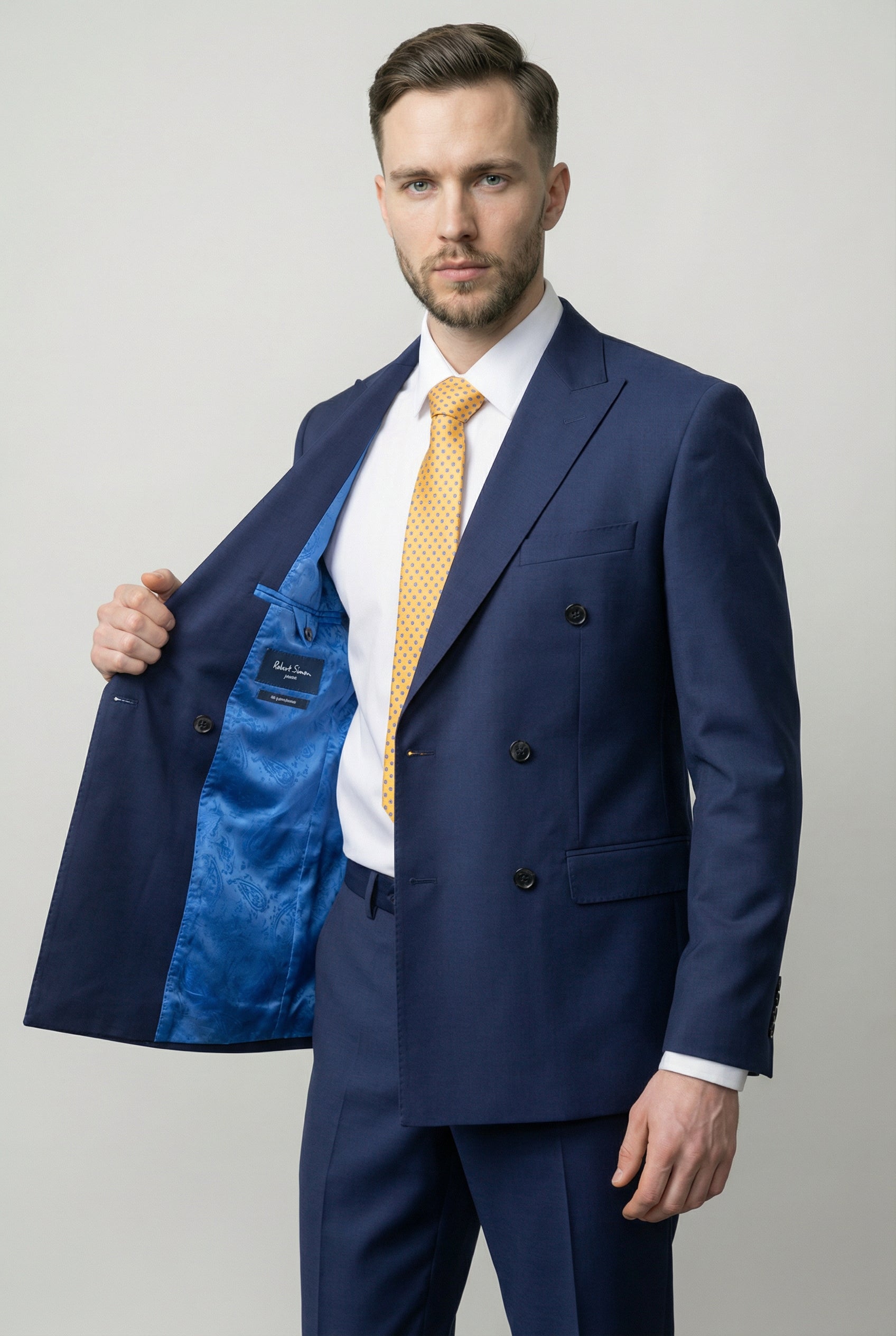 Men’s 2 Piece Slim Fit Double Breasted Suit - JOSE NAVY Linning Picture