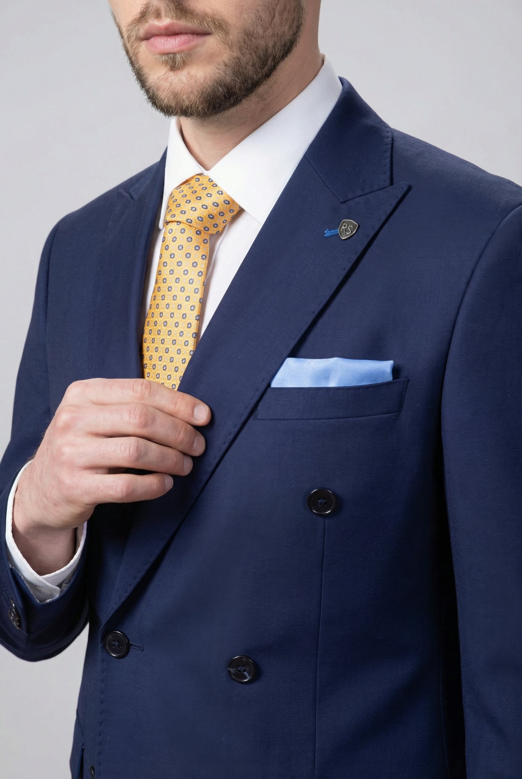 Men’s 2 Piece Slim Fit Double Breasted Suit - JOSE NAVY Detail Picture