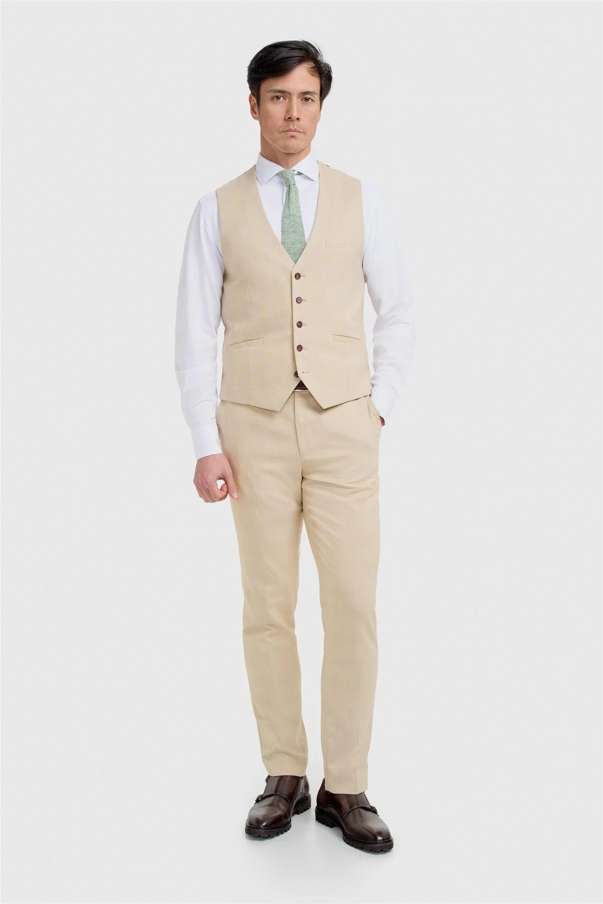 Men’s 3-Piece Beige Textured Suit - Camden - Beige