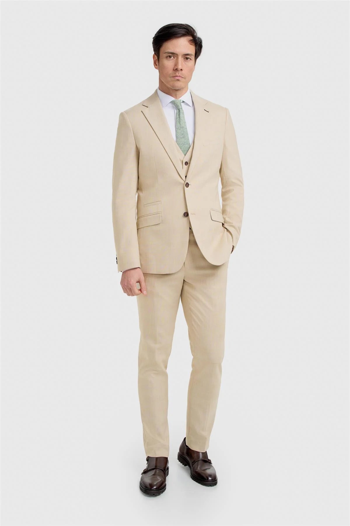 Men’s 3-Piece Beige Textured Suit - Camden - Beige