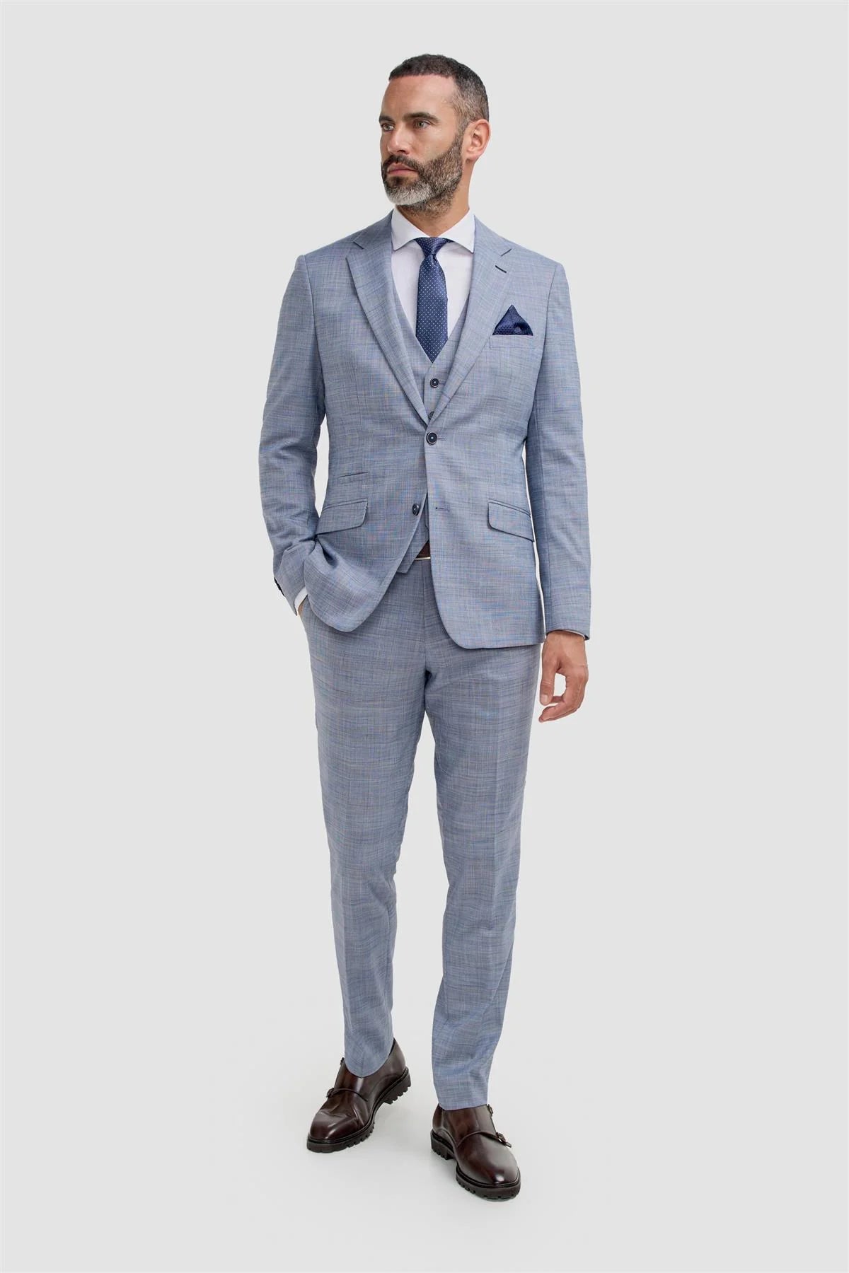 Men’s 3-Piece Blue Textured Suit - Camden - Blue