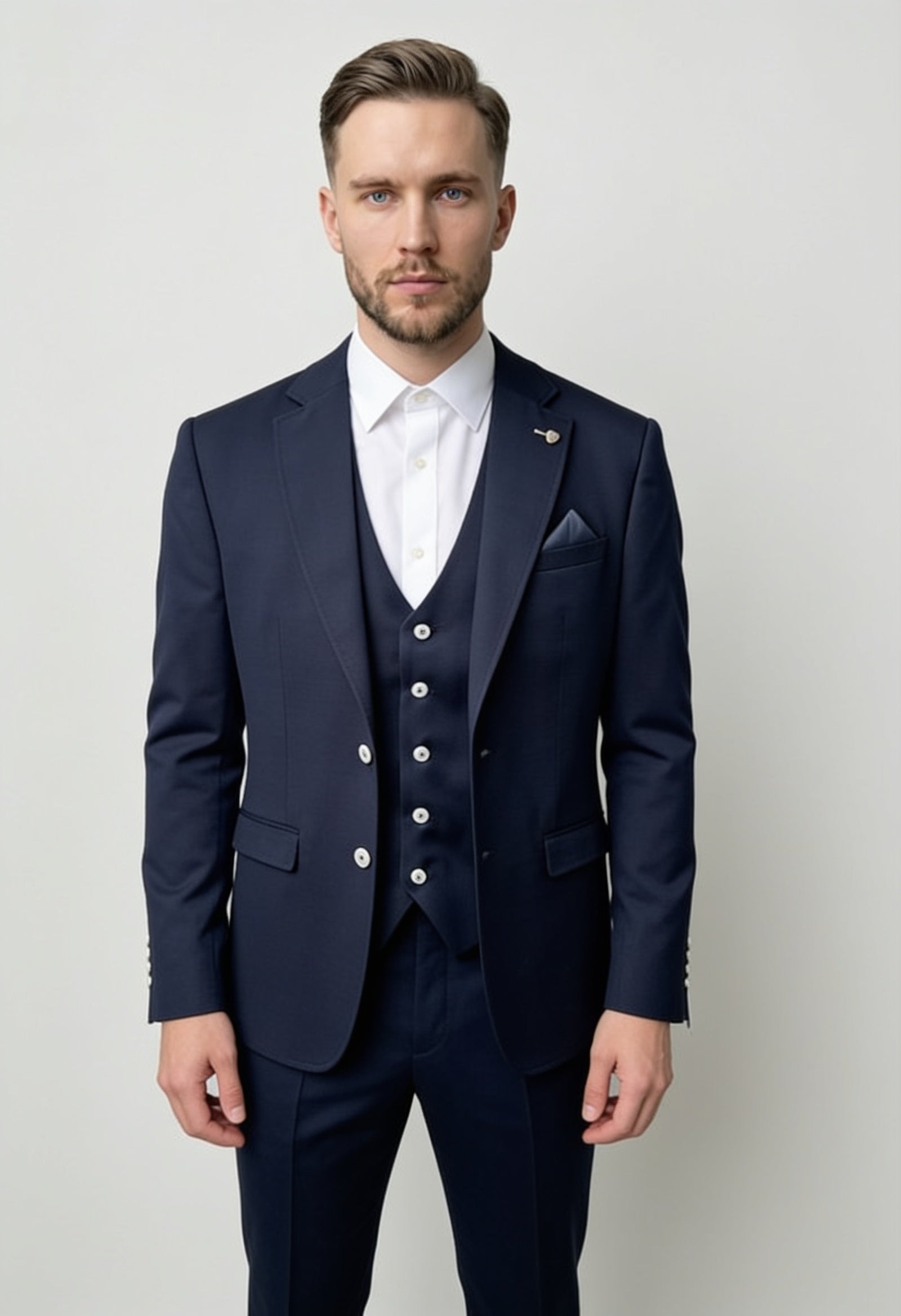 Men’s 3-Piece Formal Suit - Style PORTER NAVY BLUE