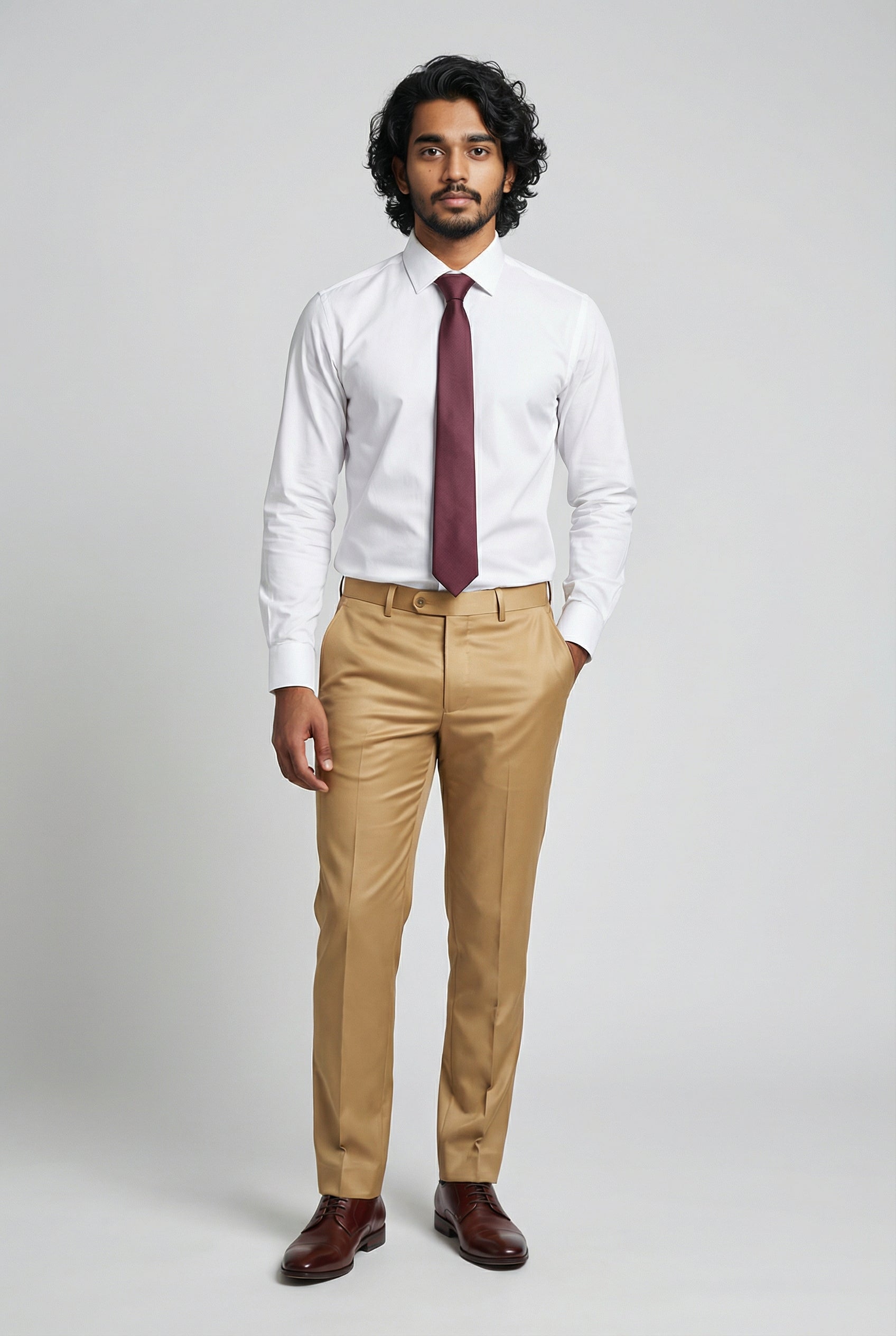 Men’s 3-Piece Formal Suit with Double Breasted Waistcoat - Jason - Mustard Model Trousers Picture