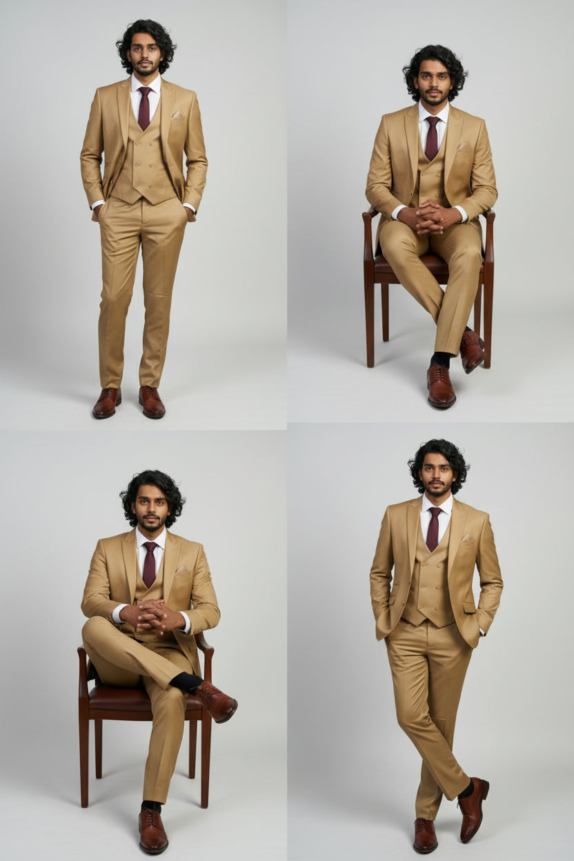 Men’s 3-Piece Formal Suit with Double Breasted Waistcoat - Jason - Mustard