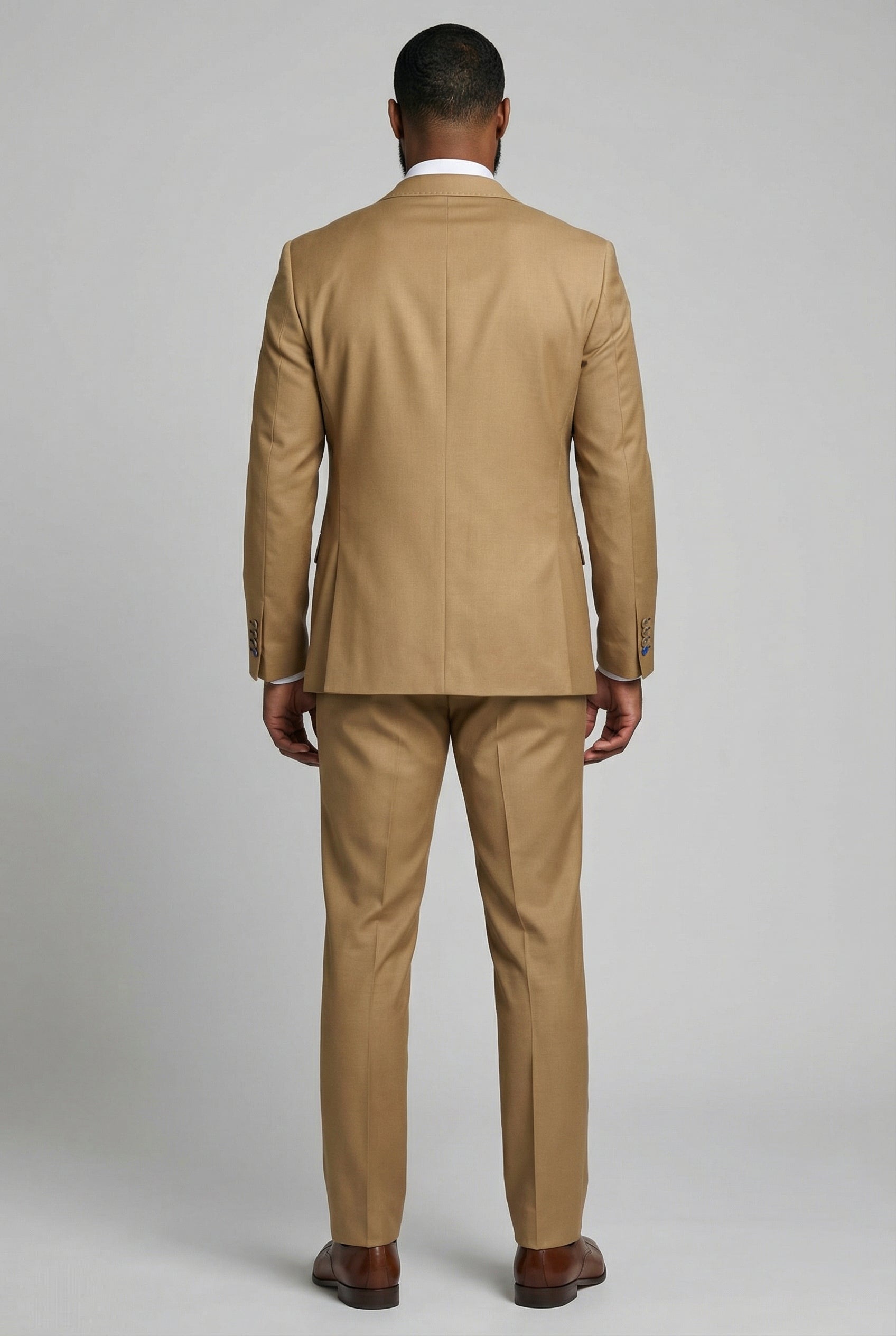 Men’s 3-Piece Formal Suit with Double Breasted Waistcoat - Jason - Mustard Model Back Picture