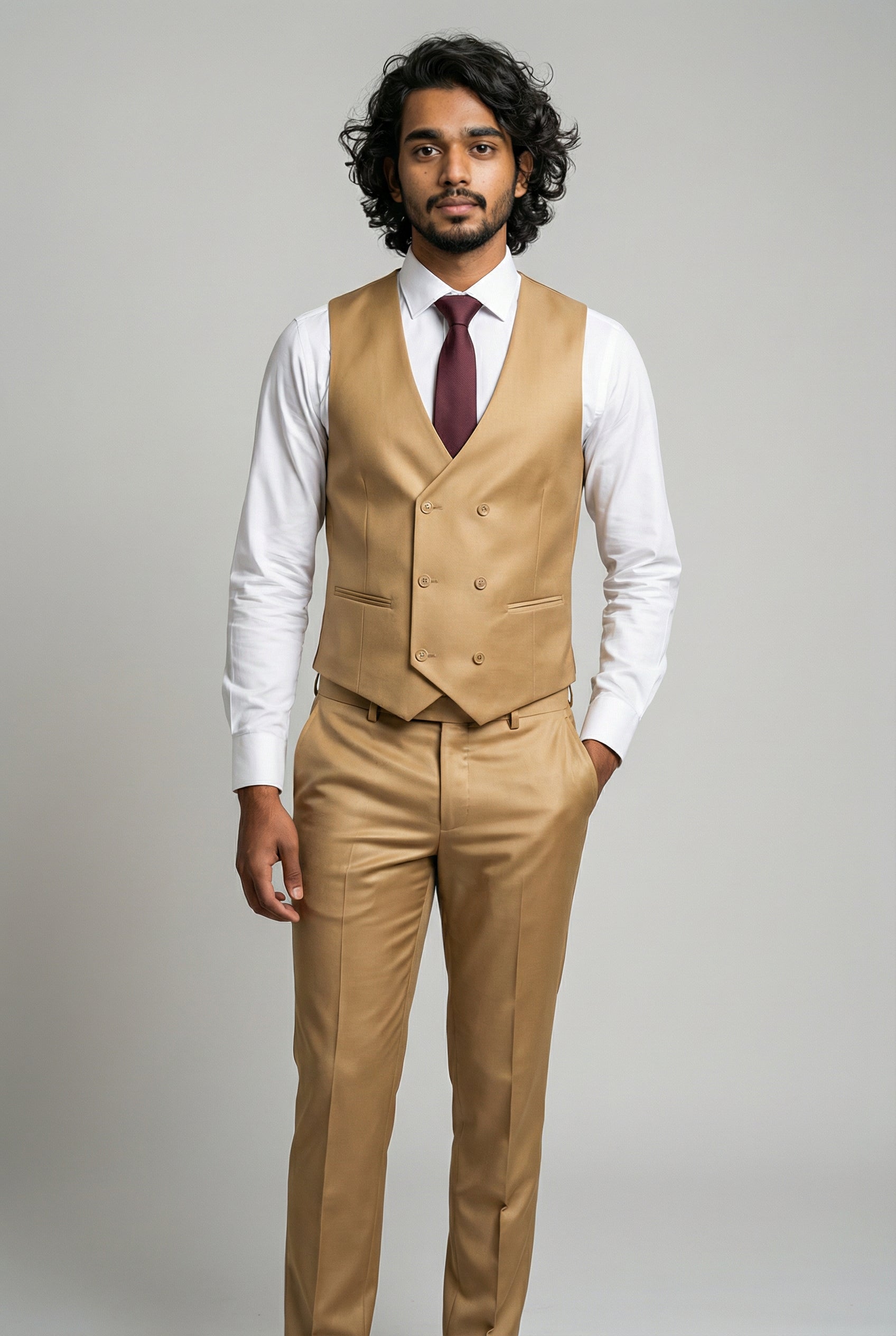 Men’s 3-Piece Formal Suit with Double Breasted Waistcoat - Jason - Mustard Wasitcoat Picture