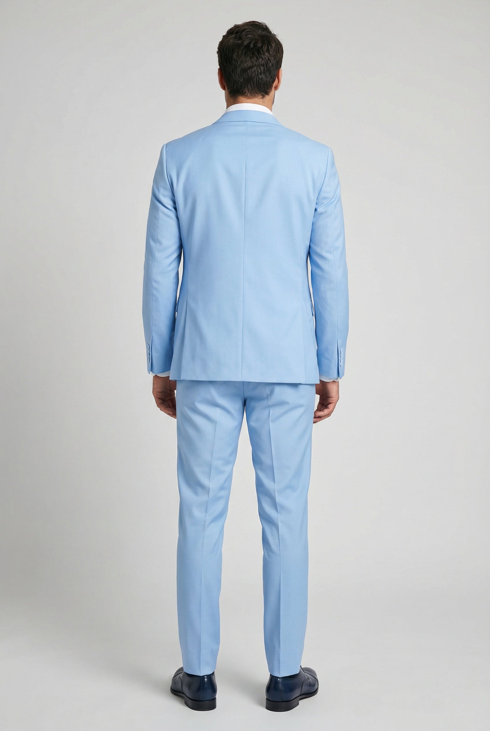 Men’s 3-Piece Formal Suit with Double Breasted Waistcoat - Karter - Pale Blue Back Picture