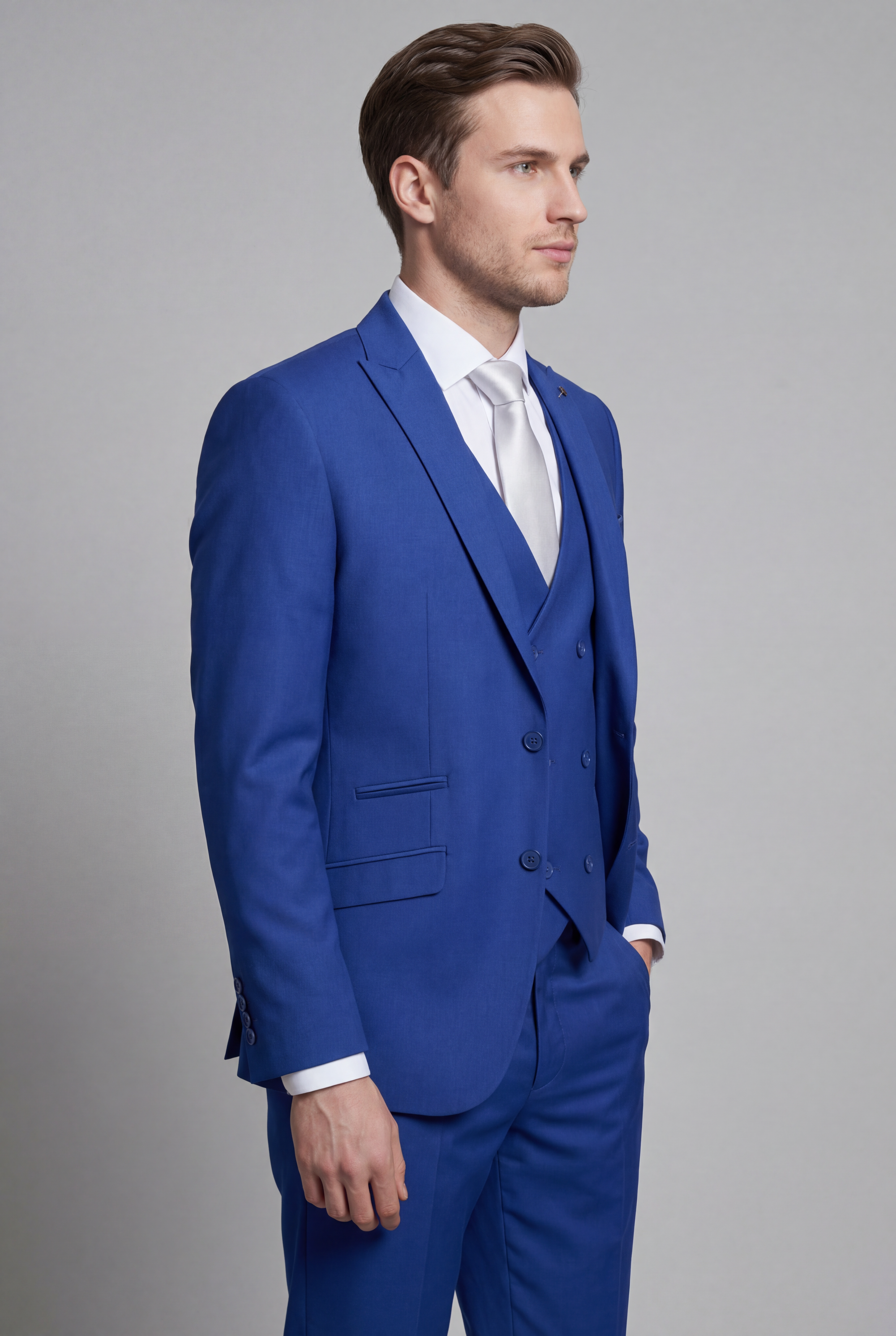 Men’s 3-Piece Formal Suit with Double Breasted Waistcoat - Roman - Blue