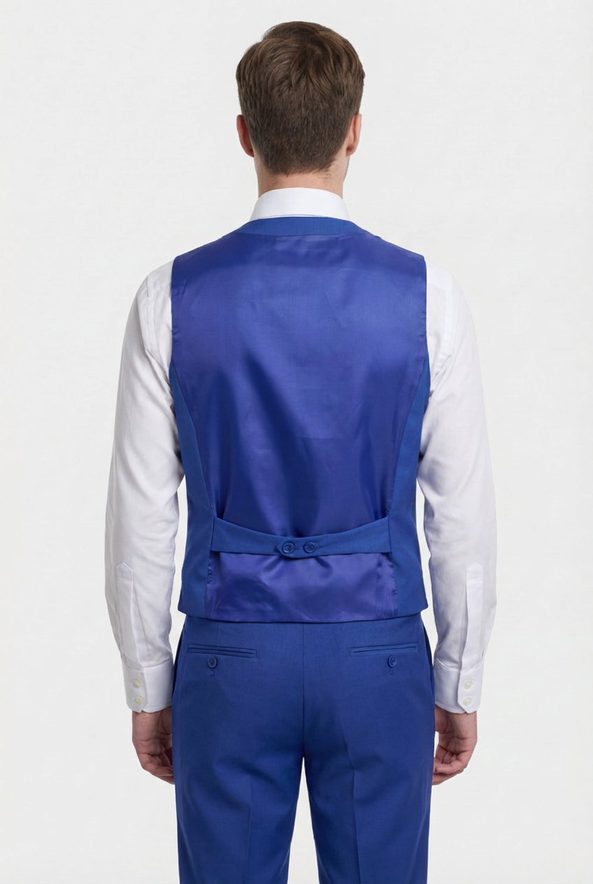 Men’s 3-Piece Formal Suit with Double Breasted Waistcoat - Roman - Blue