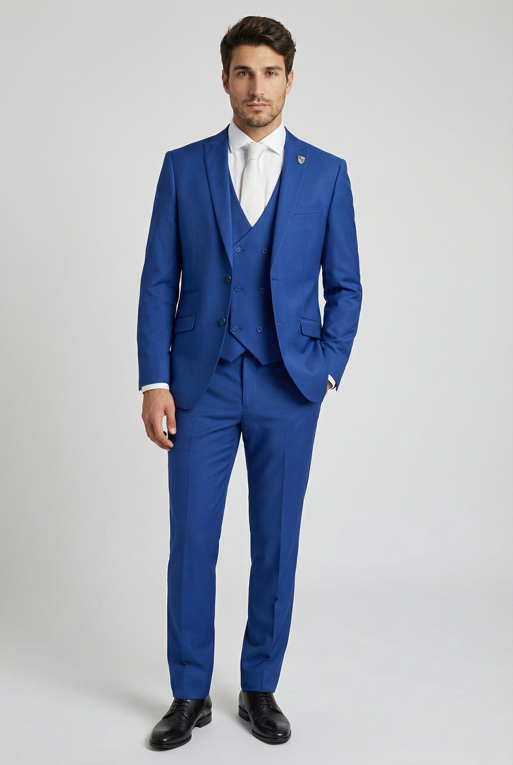 Men’s 3-Piece Formal Suit with Double Breasted Waistcoat - Roman - Blue Front Picture