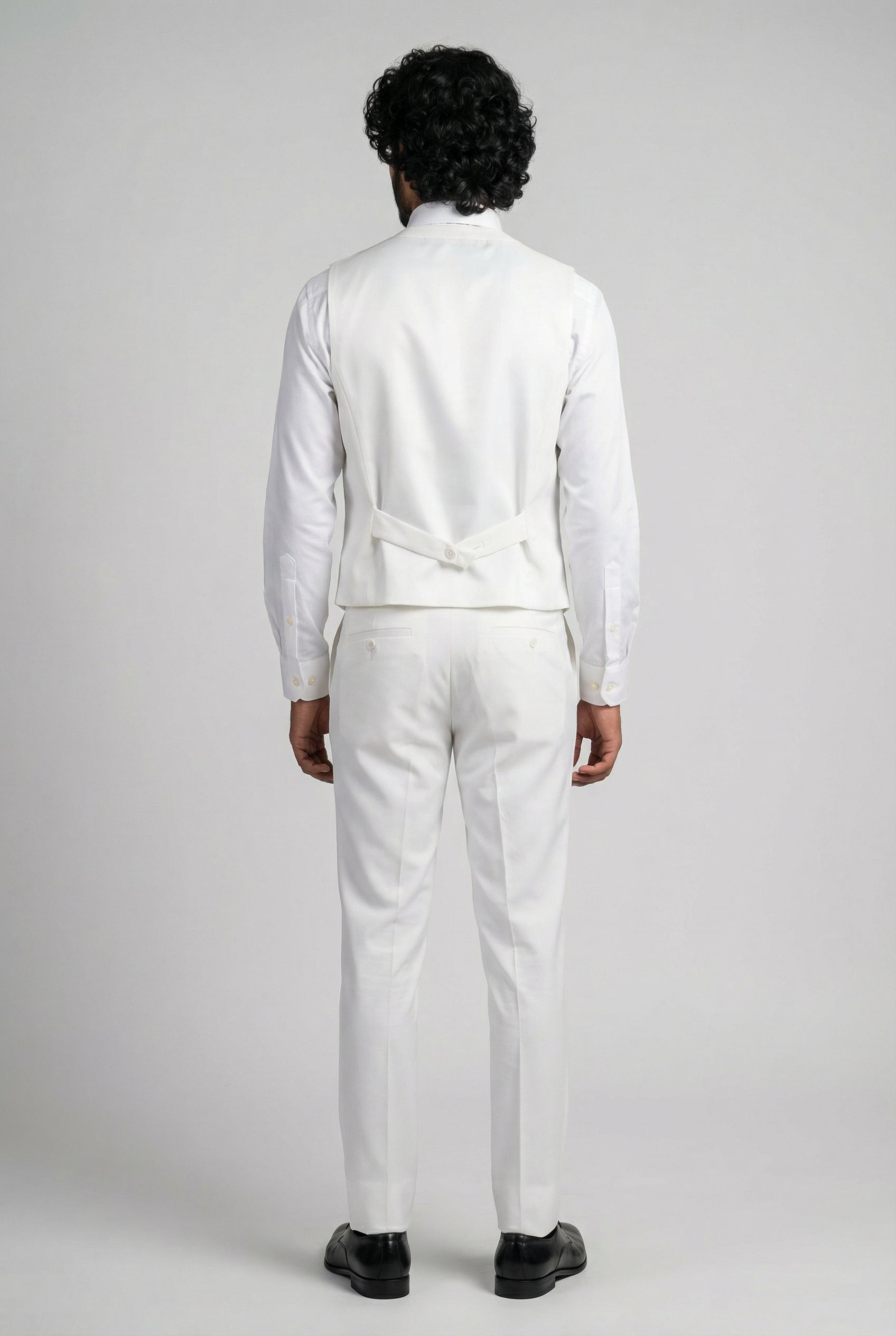 Men’s 3-Piece Formal Suit with Double Breasted Waistcoat - Santiago - Off White Model Waistcoat Back Picture