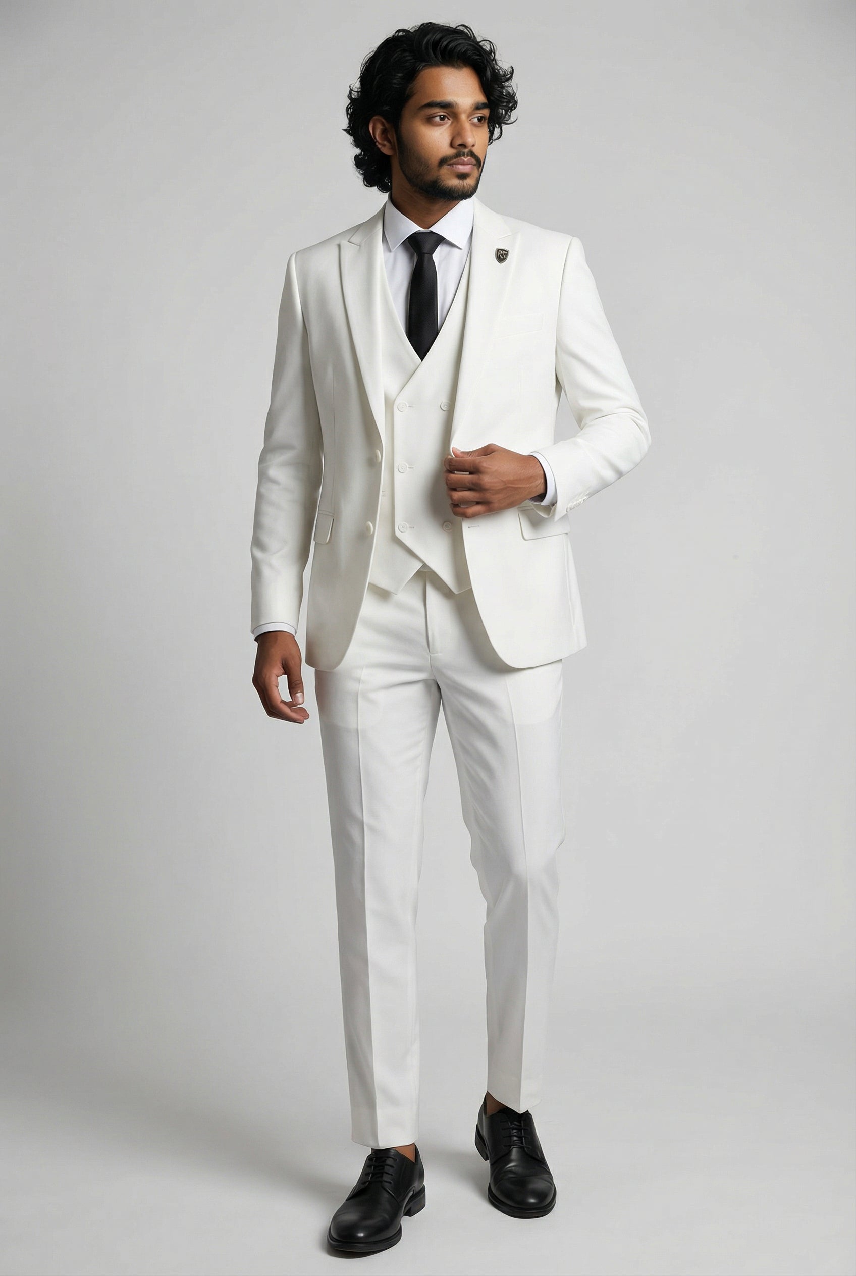Men’s 3-Piece Formal Suit with Double Breasted Waistcoat - Santiago - Off White Front Picture