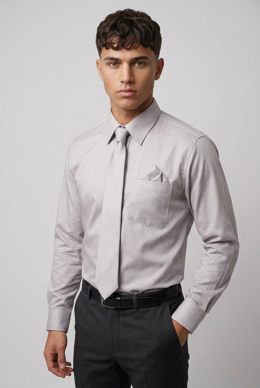 Men’s 3-Piece Long Sleeve Formal Shirt Set - Brunella - Grey Model Picture
