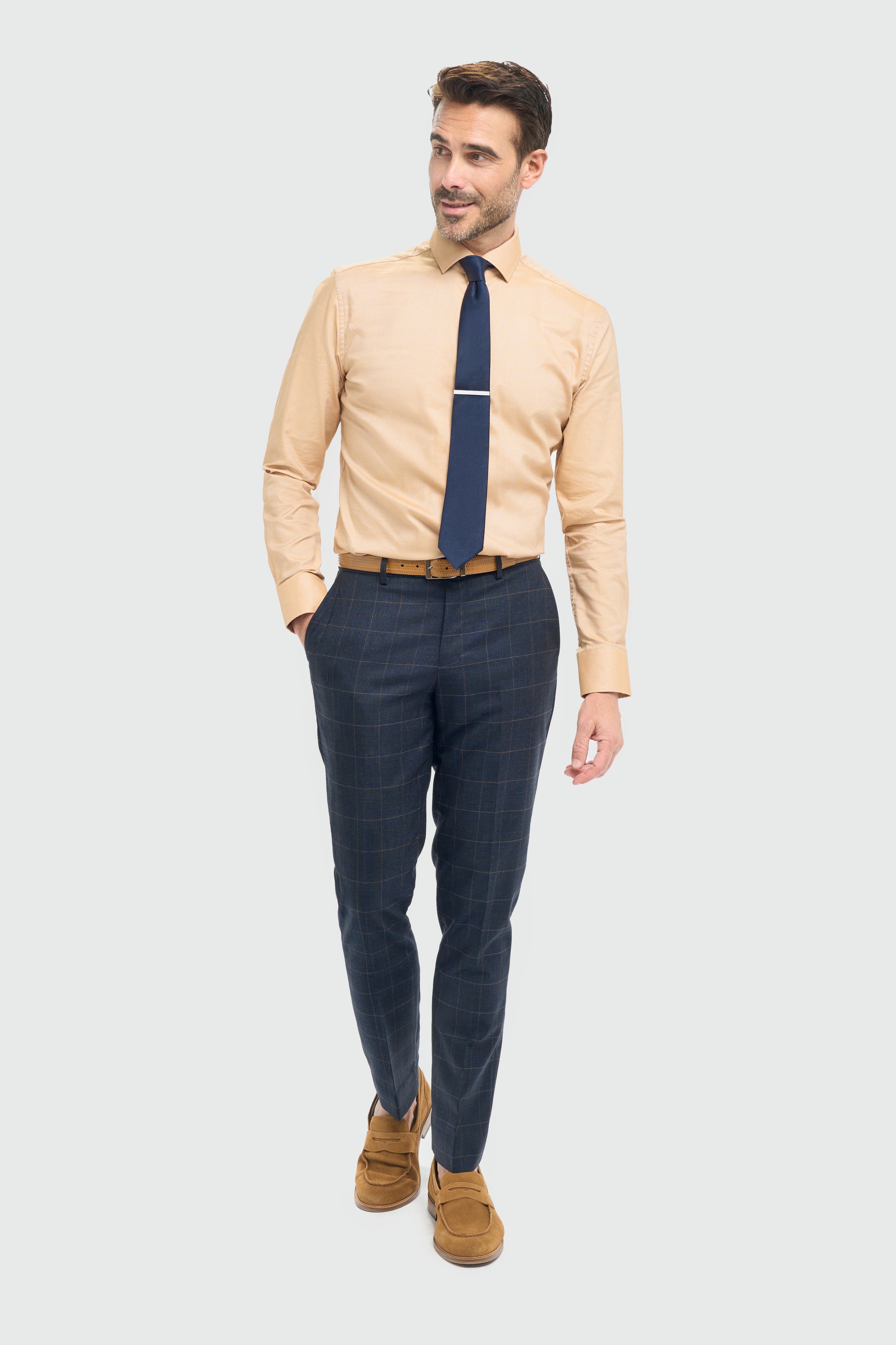 Men’s 3-Piece Navy Windowpane Check Suit - Torino - Navy Model Trousers Picture