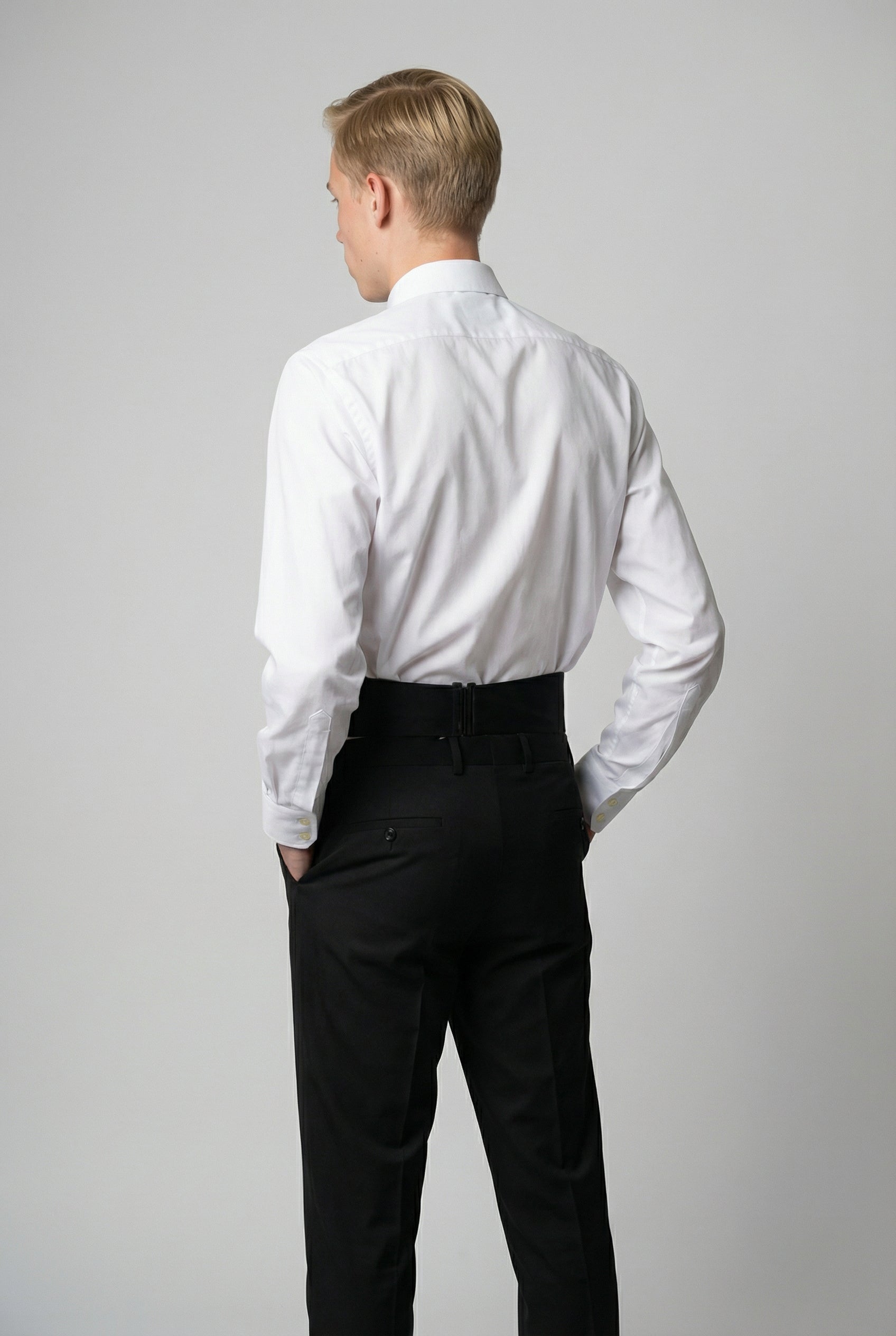 Men’s 3-Piece Satin Lapel Tuxedo Suit - Edward - Black Trousers Back Picture