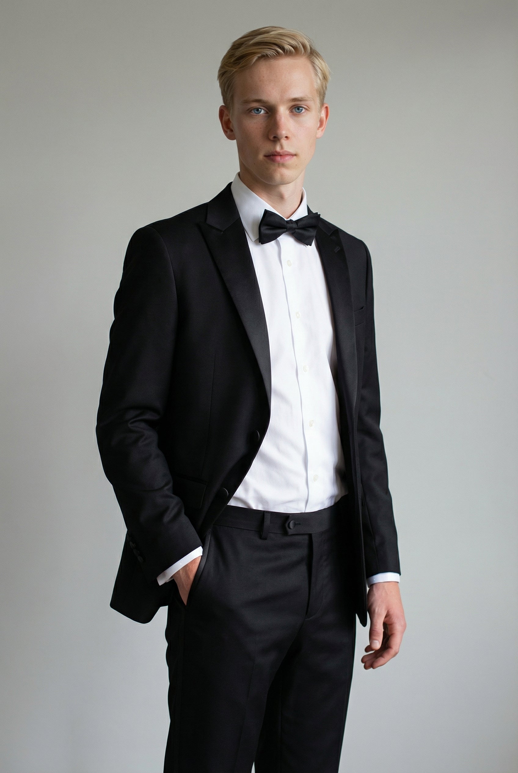 Men’s 3-Piece Satin Lapel Tuxedo Suit - Edward - Black Side Picture